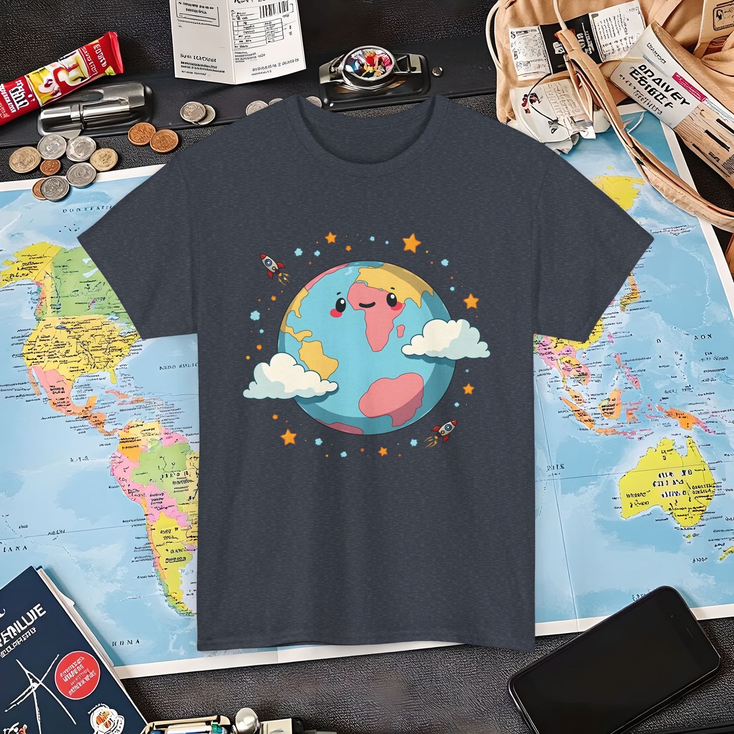 Kawaii Globe Air Travel T-Shirts | Jetsetter, Airport, and International Flight Tees