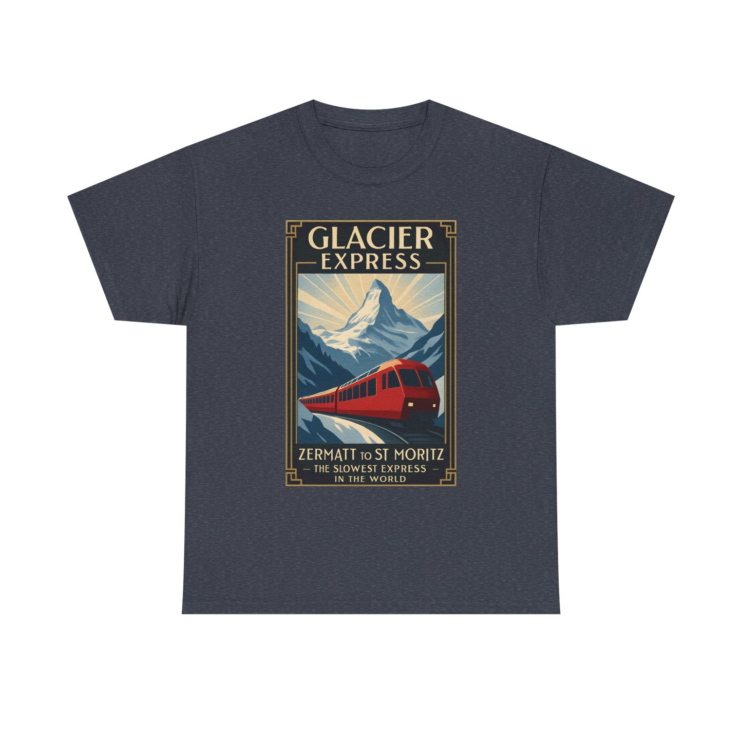 Glacier Express – Art Deco Alpine Train Adventure Tee Road Trip & Vehicle Travel T-Shirts | Car, RV, and Motorcycle Adventure Tees