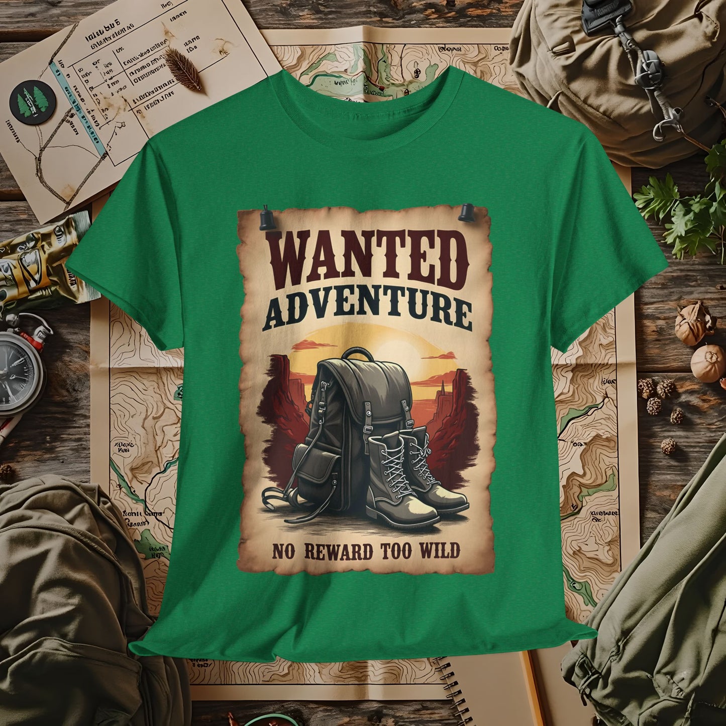 Wanted Adventure, No Reward too Wild, Outdoor Adventure T-Shirts | Camping, Hiking, Rafting & Kayaking Tees for Nature Lovers