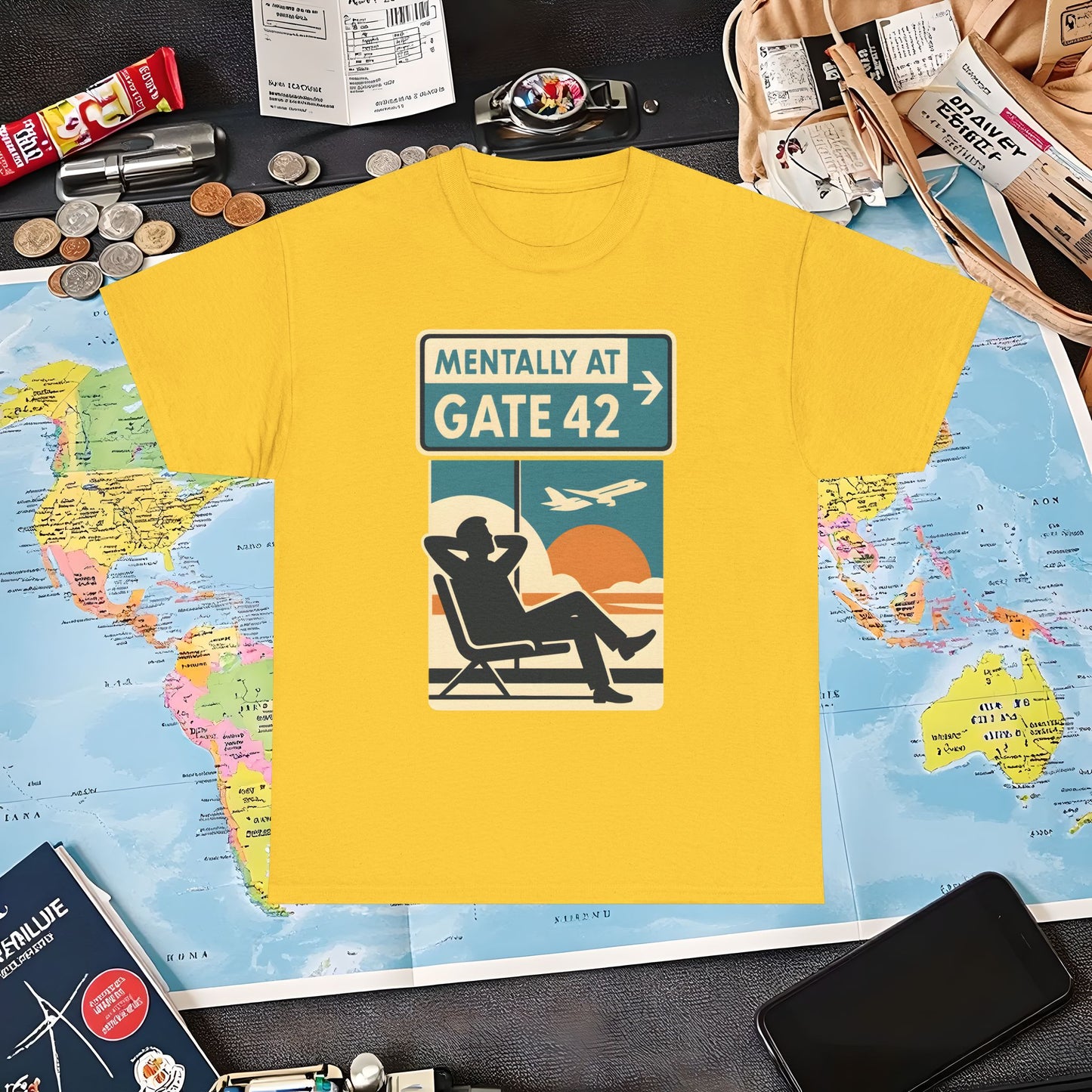 Mentally at Gate 42 Tee – Retro Airport Daydream Vibes Shirt Air Travel T-Shirts | Jetsetter, Airport, and International Flight Tees