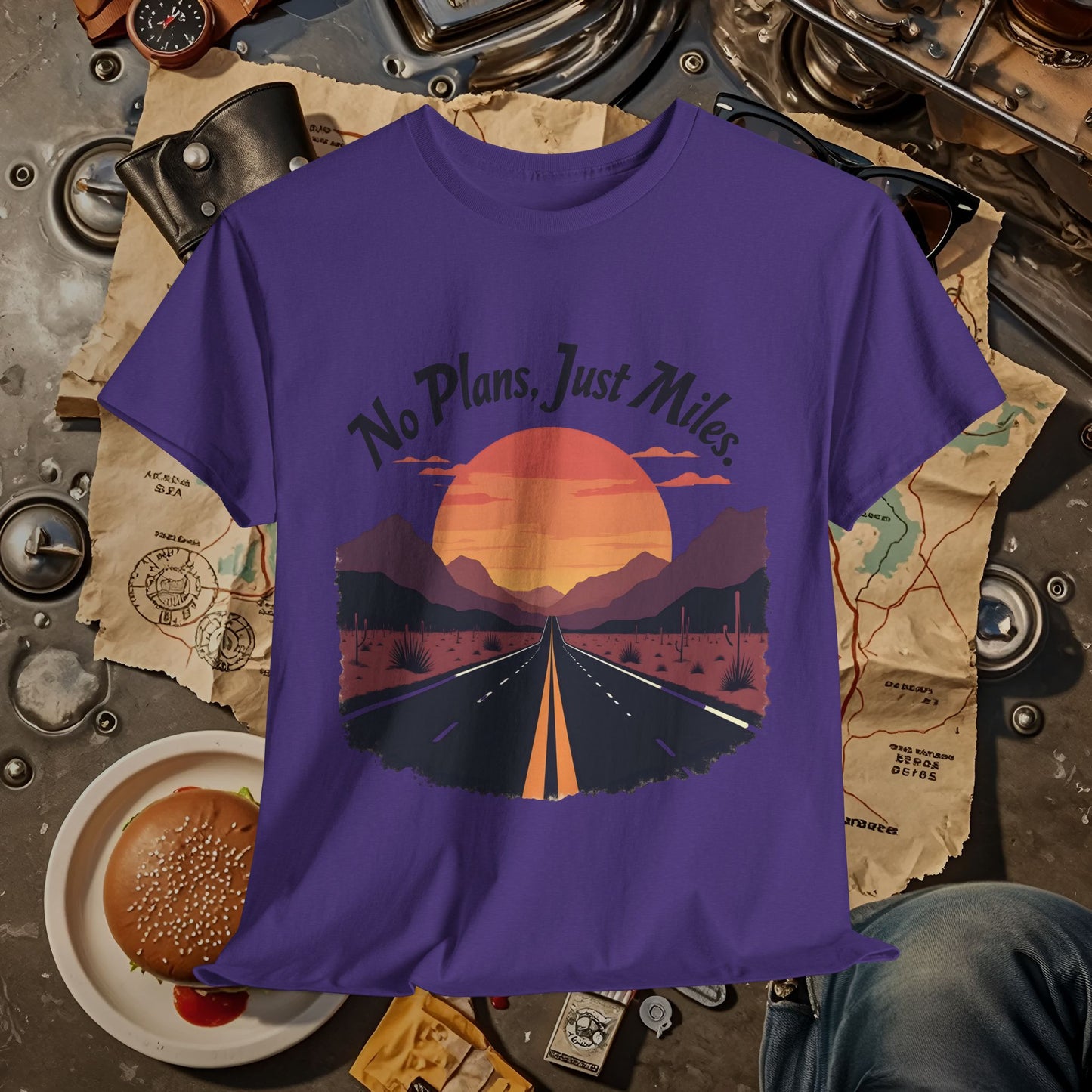 No Plans, Just Miles Adventure Road Unisex Cotton Tee - Travel Shirt, Road Trip Tee, Travel Lover Gift, Nature Lover Shirt, Vacation T-Shirt, Charity Donation