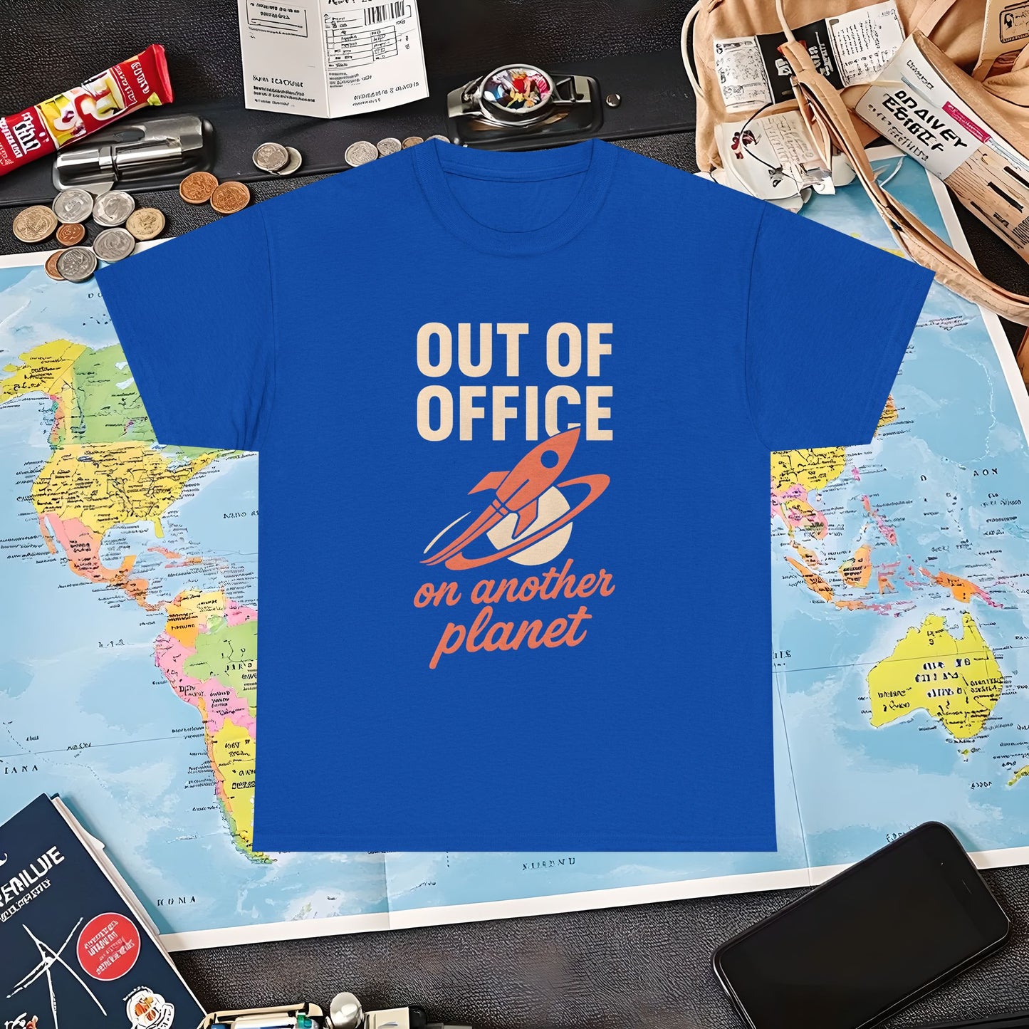 Out of Office, On Another Planet – Retro Rocket Escape Tee Air Travel T-Shirts | Jetsetter, Airport, and International Flight Tees
