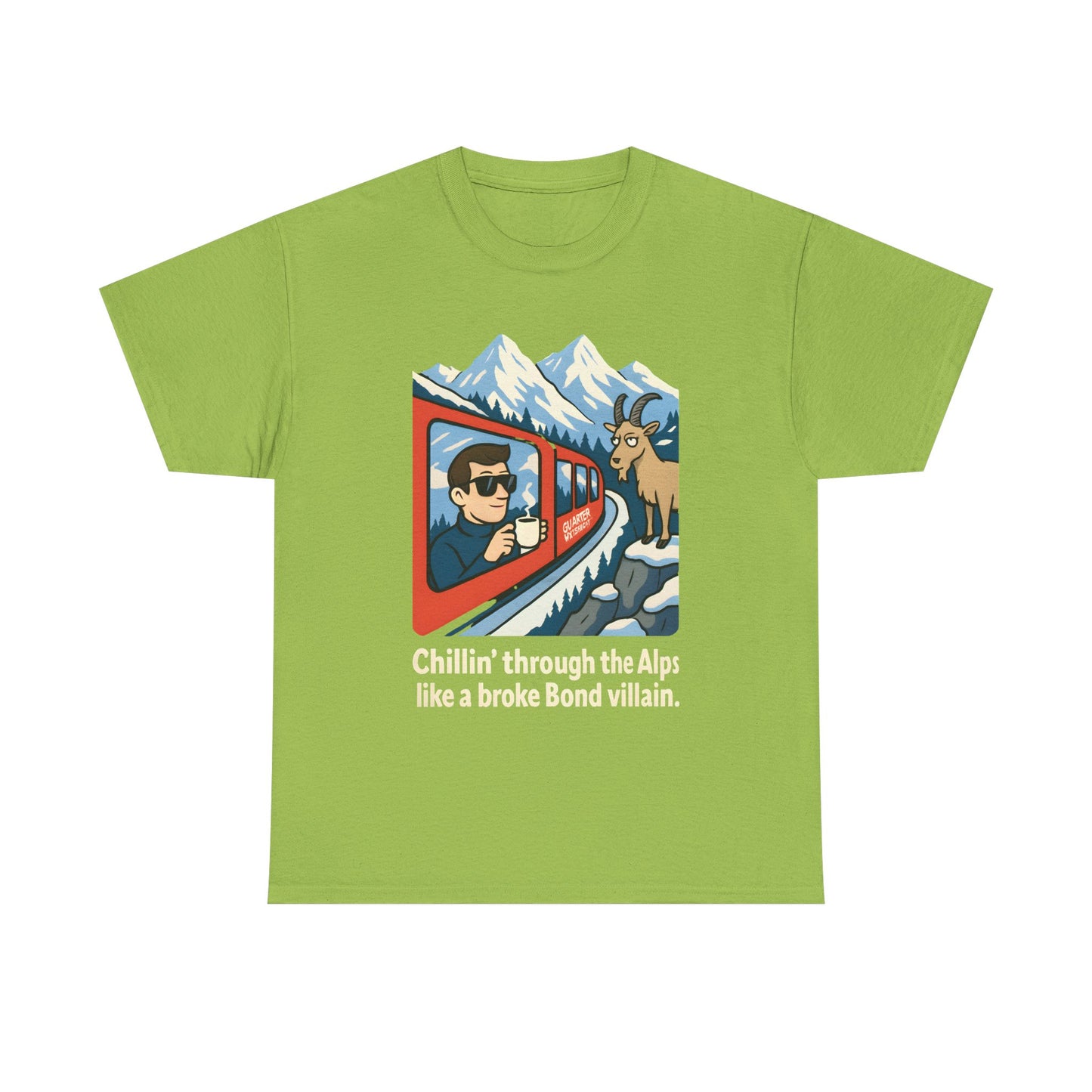 Glacier Express Chill Tee – Skeptical Goat in the Alps Vibe Road Trip & Vehicle Travel T-Shirts | Car, RV, and Motorcycle Adventure Tees