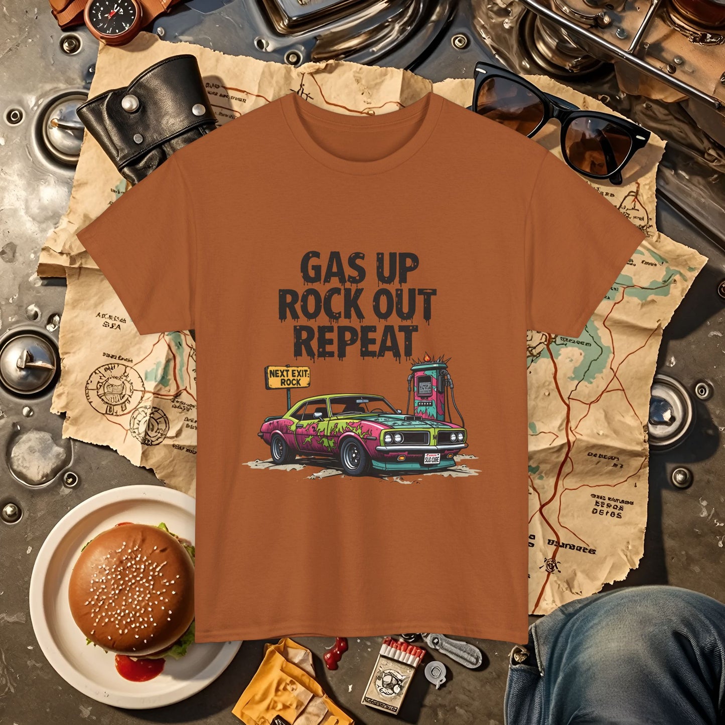 Gas Up, Rock Out and Repeat Road Trip & Vehicle Travel T-Shirts | Car, RV, and Motorcycle Adventure Tees