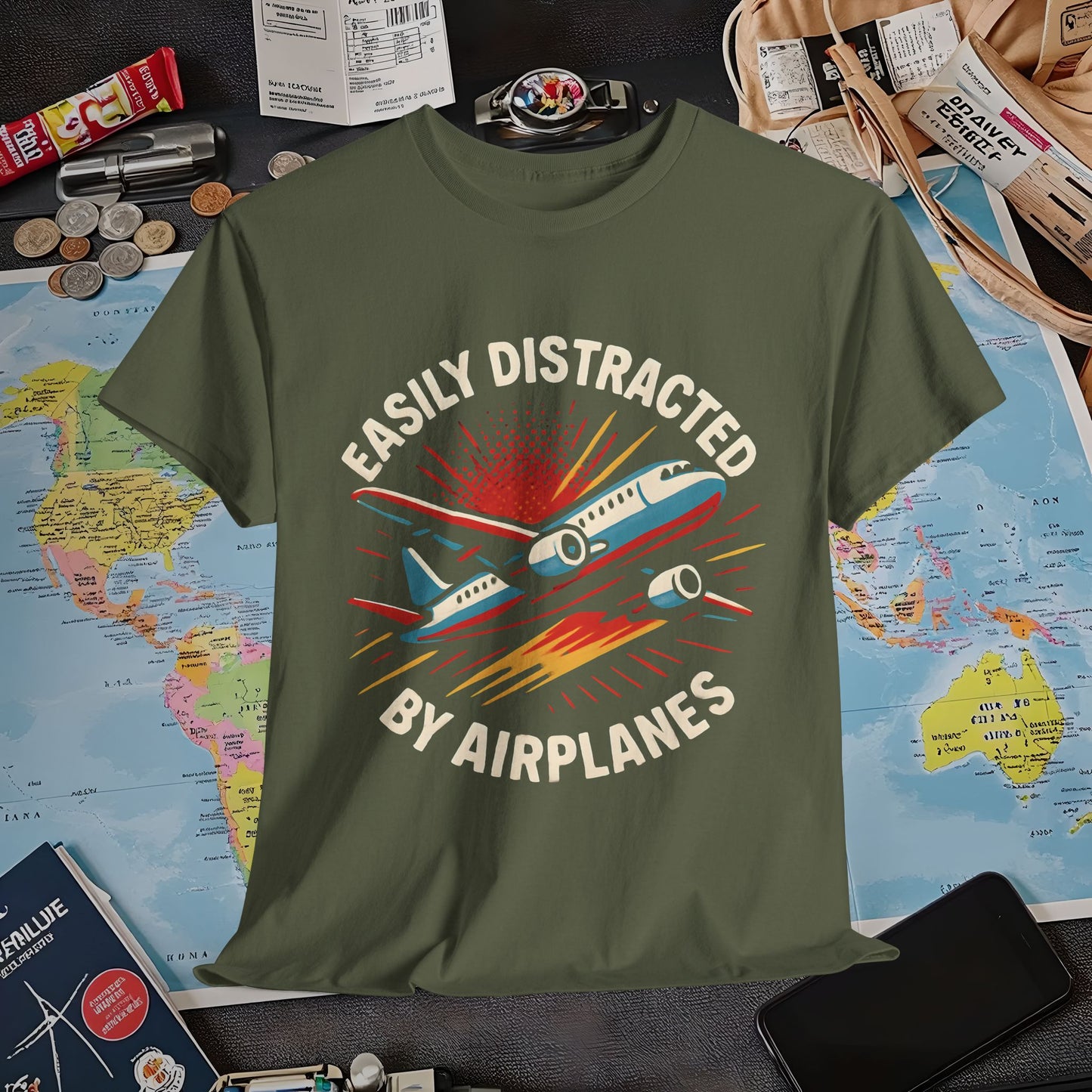 Easily Distracted by Airplanes T-Shirt – Aviation Lover Quote Design Air Travel T-Shirts | Jetsetter, Airport, and International Flight Tees