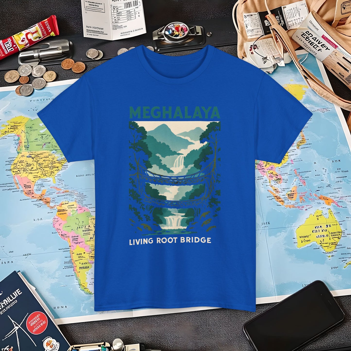 Living Root Bridges of Meghalaya – Hidden India Nature Adventure Tee Air Travel T-Shirts | Jetsetter, Airport, and International Flight Tees