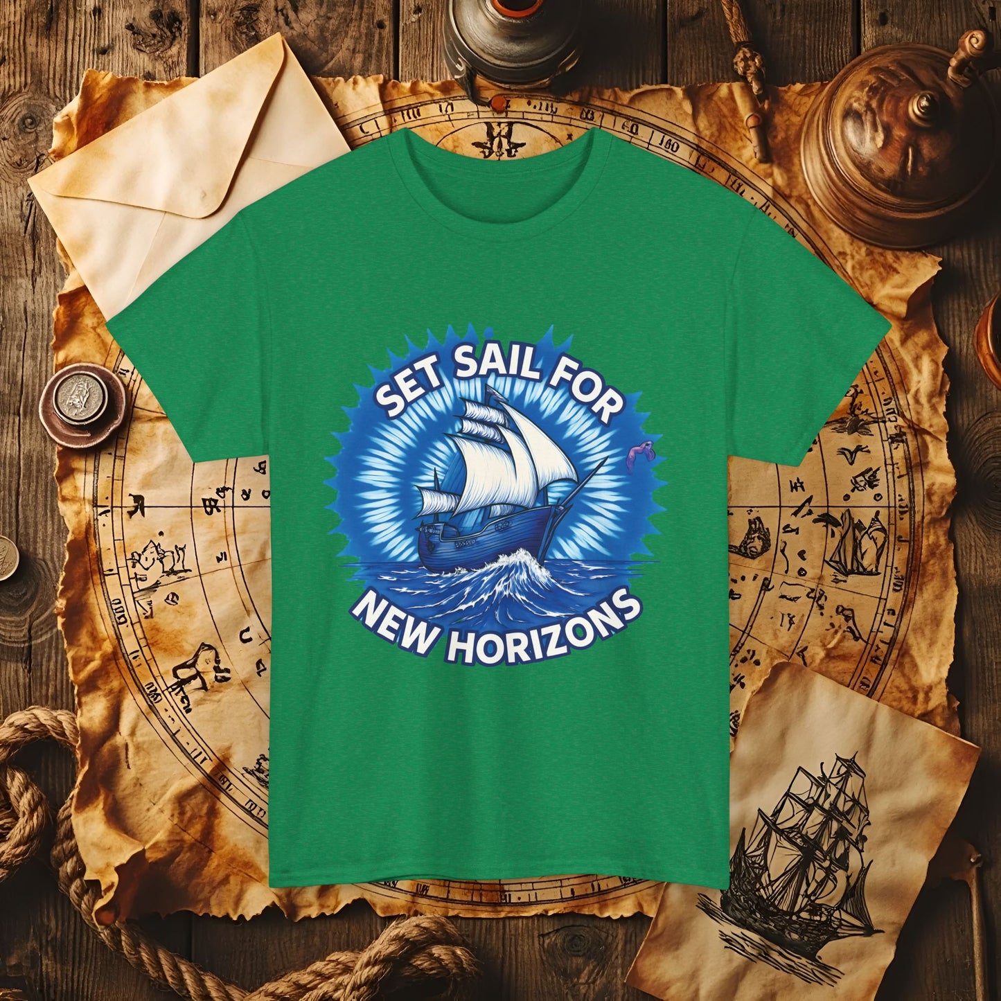 Set Sail for New Horizons T-Shirt – Old Tall Ship on Rough Water Design | Funny & Stylish Tees for Ocean Adventures