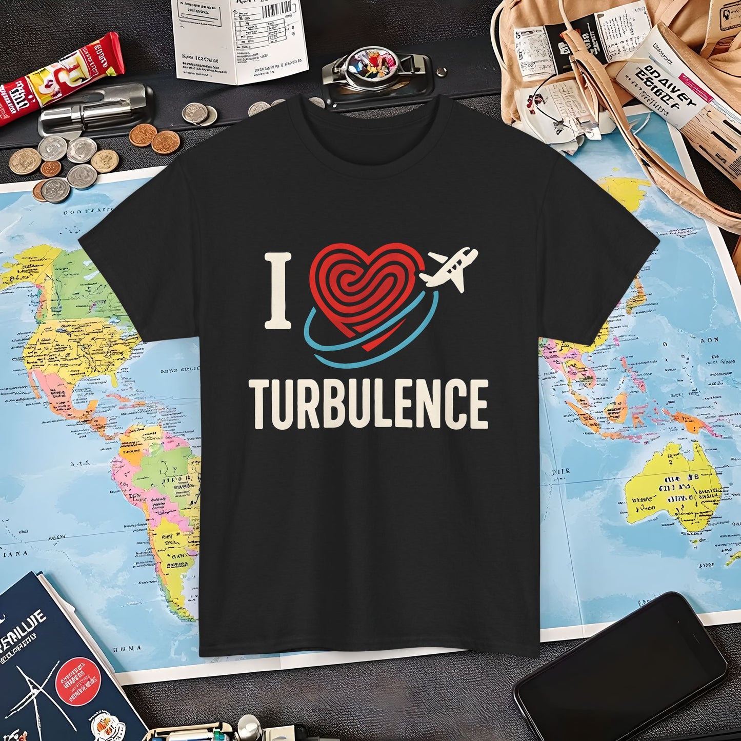 I ♥ Turbulence – Funny Aviation Graphic Tee for Pilots & Frequent Flyers Air Travel T-Shirts | Jetsetter, Airport, and International Flight Tees