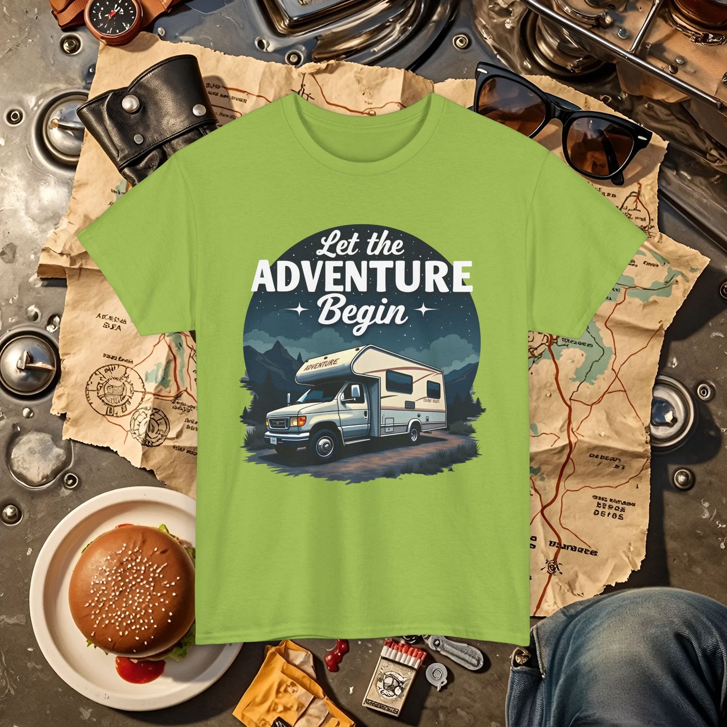 Adventure Awaits Road Trip & Vehicle Travel T-Shirts | Car, RV, and Motorcycle Adventure Tees