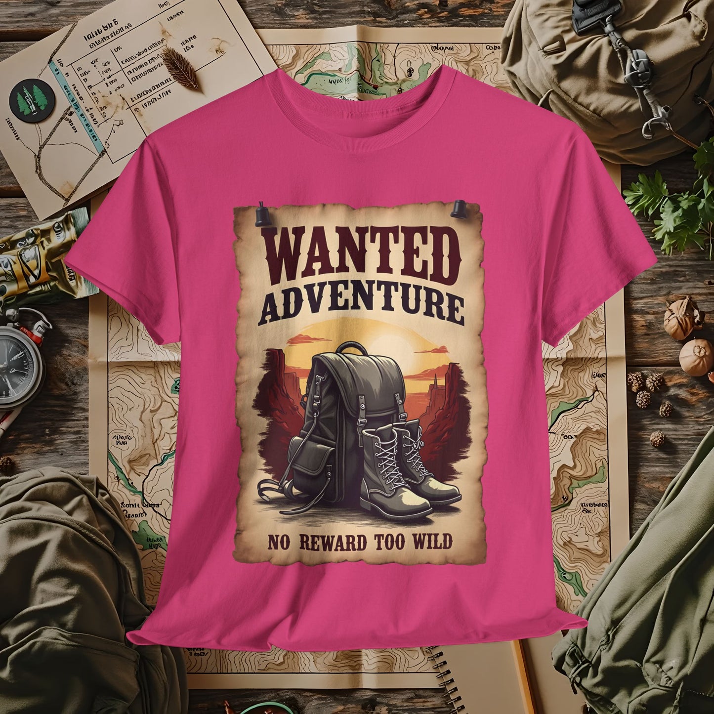 Wanted Adventure, No Reward too Wild, Outdoor Adventure T-Shirts | Camping, Hiking, Rafting & Kayaking Tees for Nature Lovers