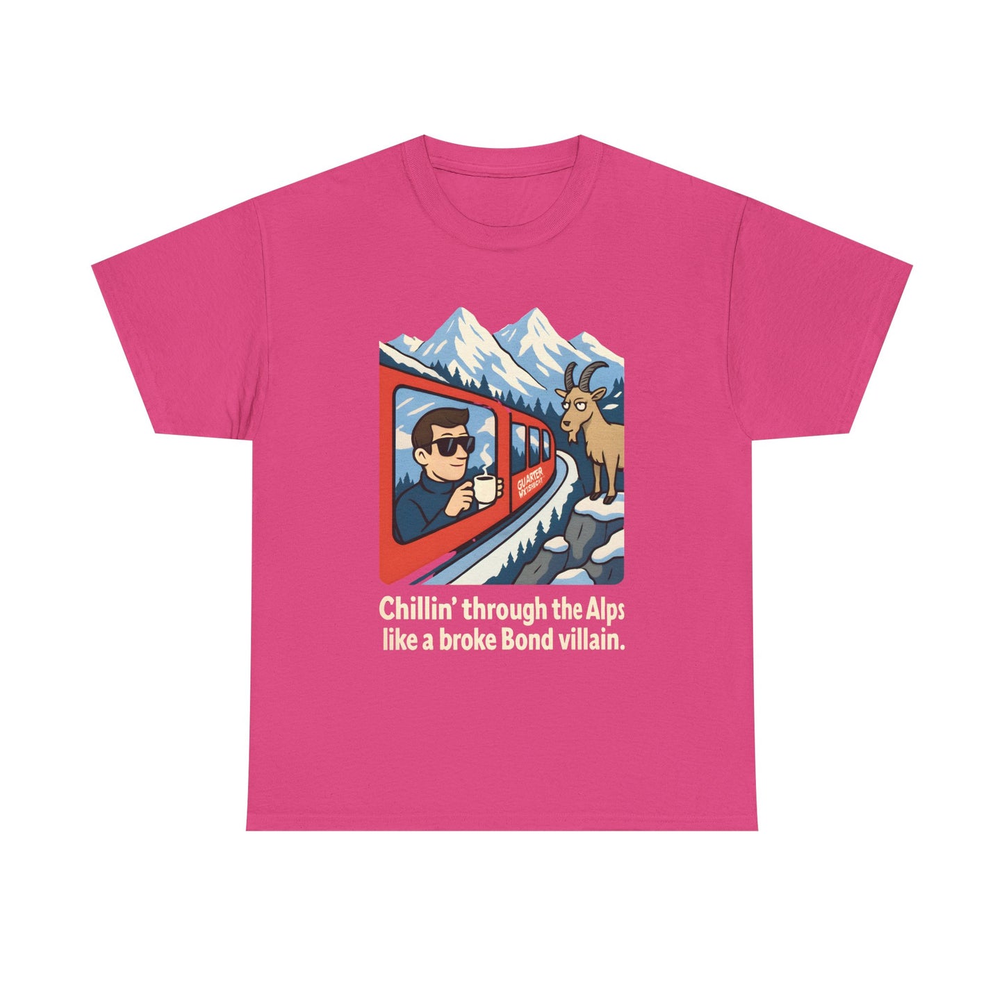Glacier Express Chill Tee – Skeptical Goat in the Alps Vibe Road Trip & Vehicle Travel T-Shirts | Car, RV, and Motorcycle Adventure Tees