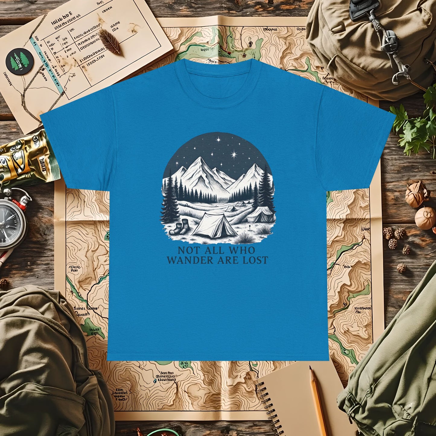 Not All Who Wander Are Lost T-Shirt – Mountain Camping Under Starry Night Camping, Hiking, Rafting & Kayaking Tees for Nature Lovers