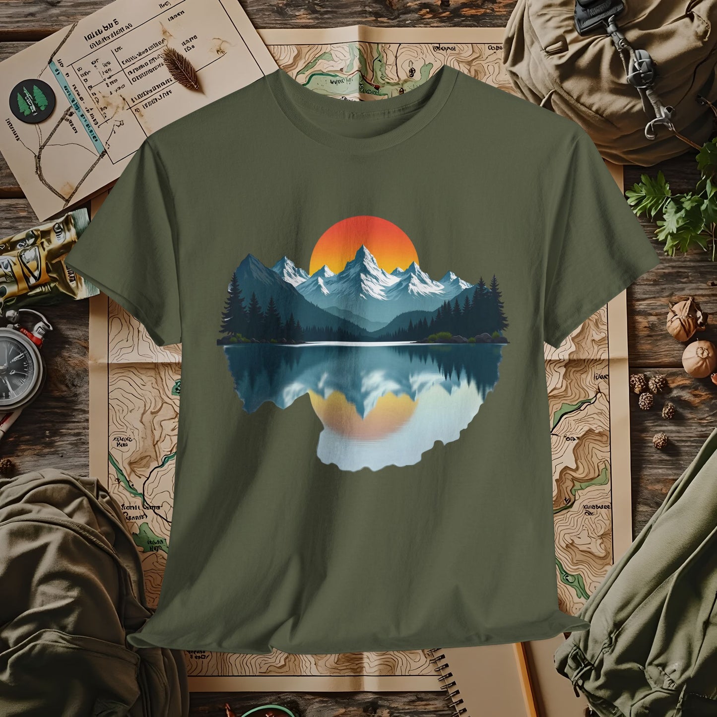 Mountain Reflection Outdoor Adventure T-Shirts | Camping, Hiking, Rafting & Kayaking Tees for Nature Lovers