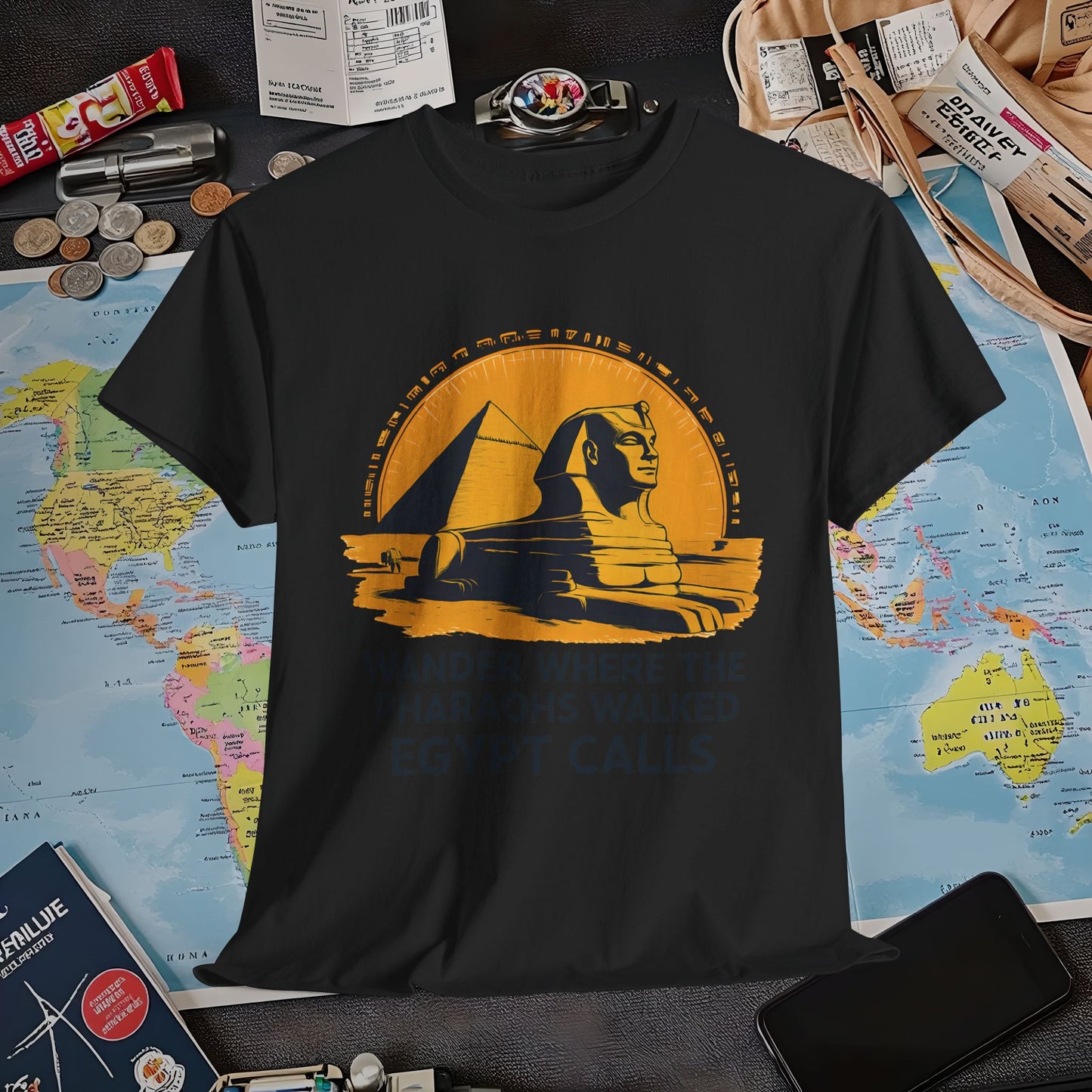 Wander Where Pharaohs Walked T-Shirt – Egypt Adventure Design Air Travel T-Shirts | Jetsetter, Airport, and International Flight Tees