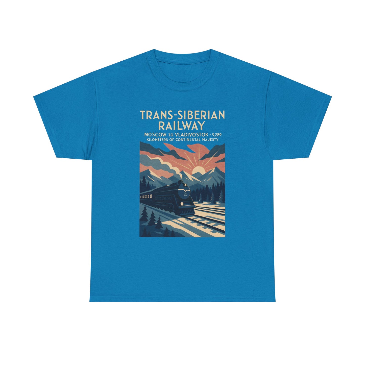 Trans-Siberian Twilight – Art Deco Russian Train Journey Tee Road Trip & Vehicle Travel T-Shirts | Car, RV, and Motorcycle Adventure Tees