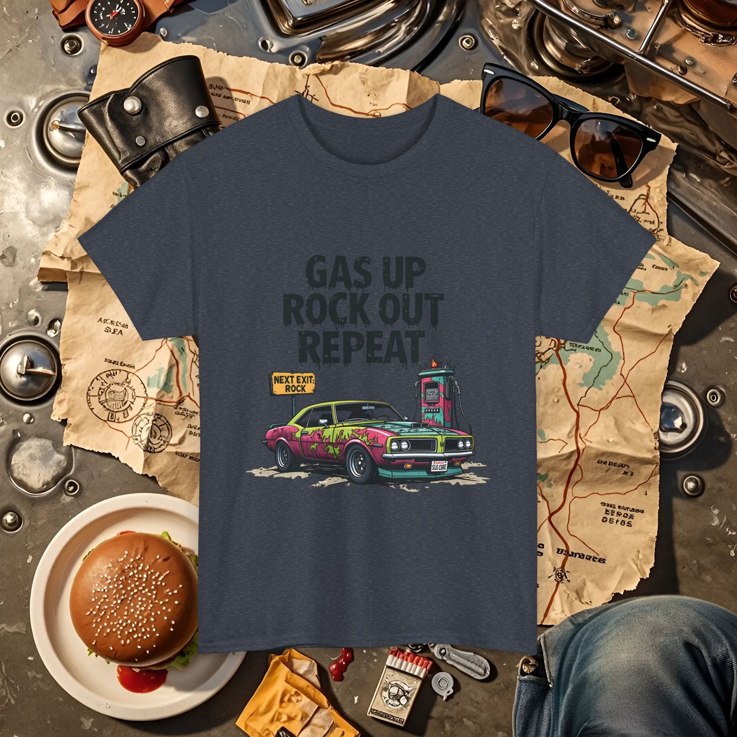 Gas Up, Rock Out and Repeat Road Trip & Vehicle Travel T-Shirts | Car, RV, and Motorcycle Adventure Tees