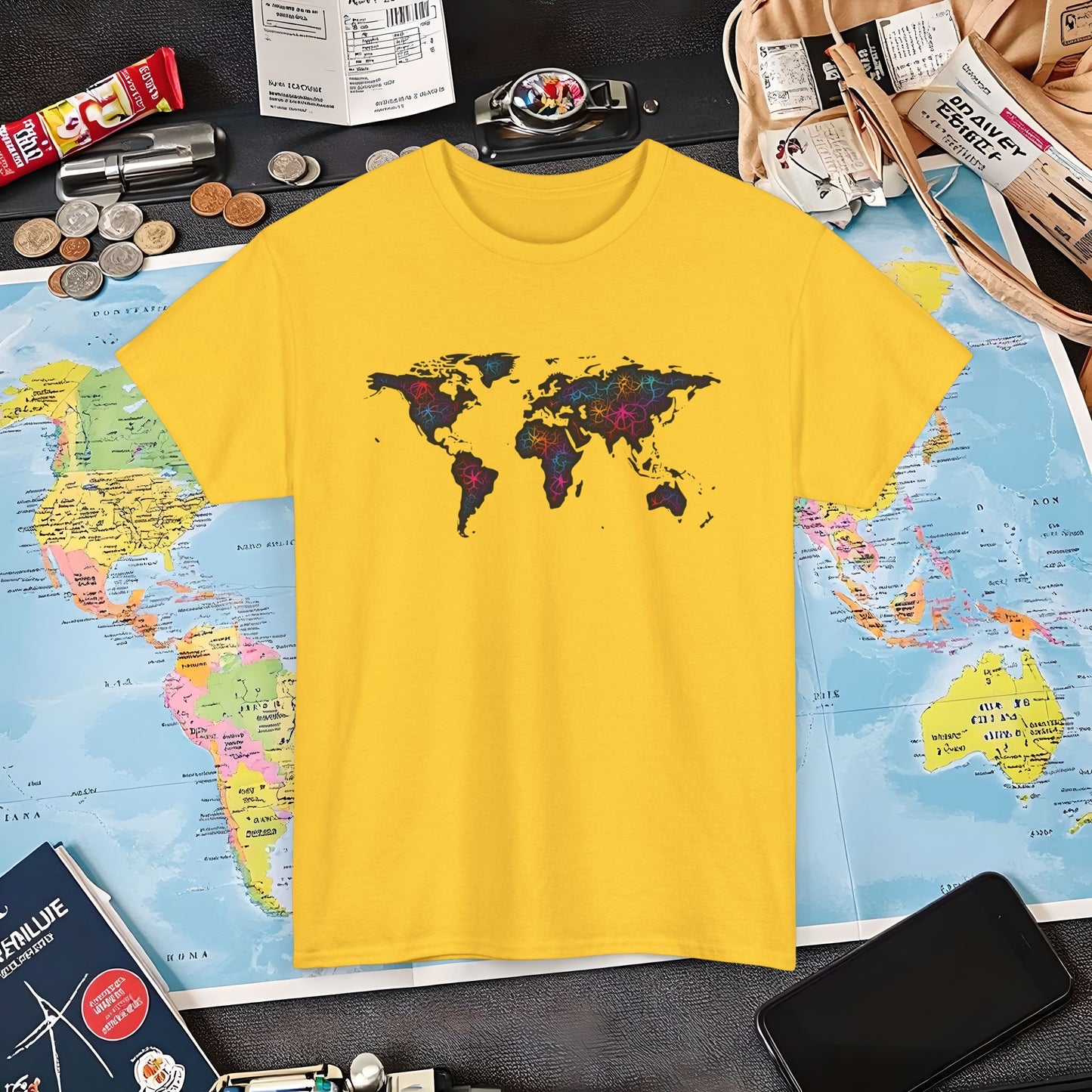 Psychedelic Atlas Air Travel T-Shirts | Jetsetter, Airport, and International Flight Tees