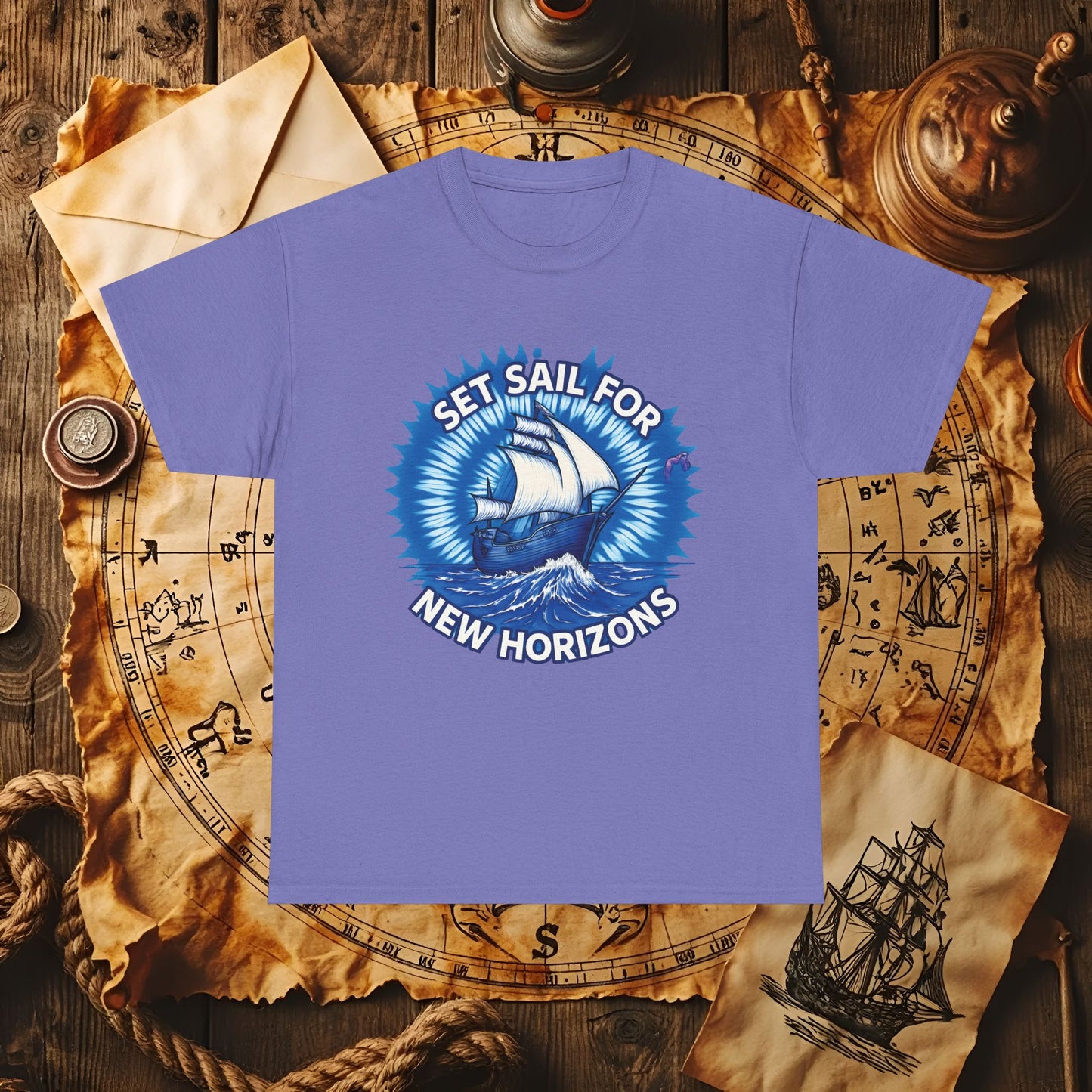 Set Sail for New Horizons T-Shirt – Old Tall Ship on Rough Water Design | Funny & Stylish Tees for Ocean Adventures