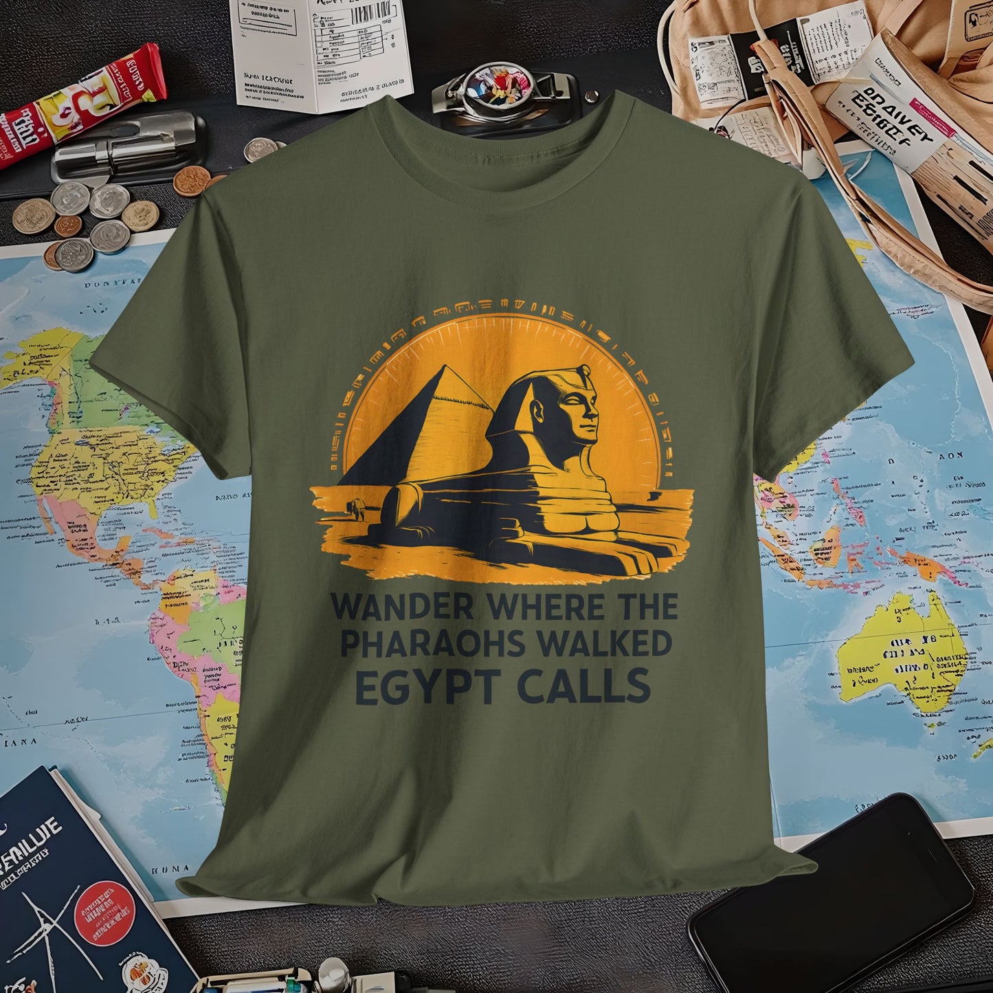 Wander Where Pharaohs Walked T-Shirt – Egypt Adventure Design Air Travel T-Shirts | Jetsetter, Airport, and International Flight Tees