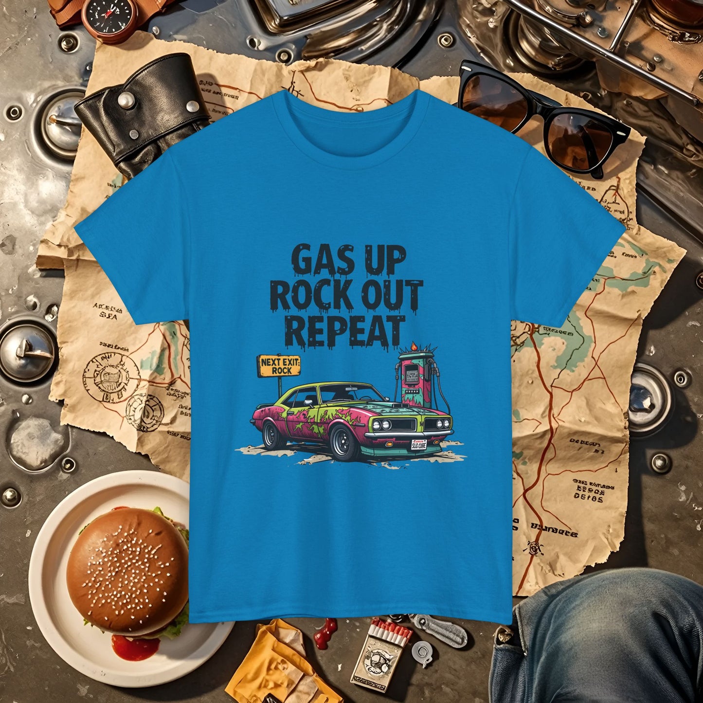 Gas Up, Rock Out and Repeat Road Trip & Vehicle Travel T-Shirts | Car, RV, and Motorcycle Adventure Tees