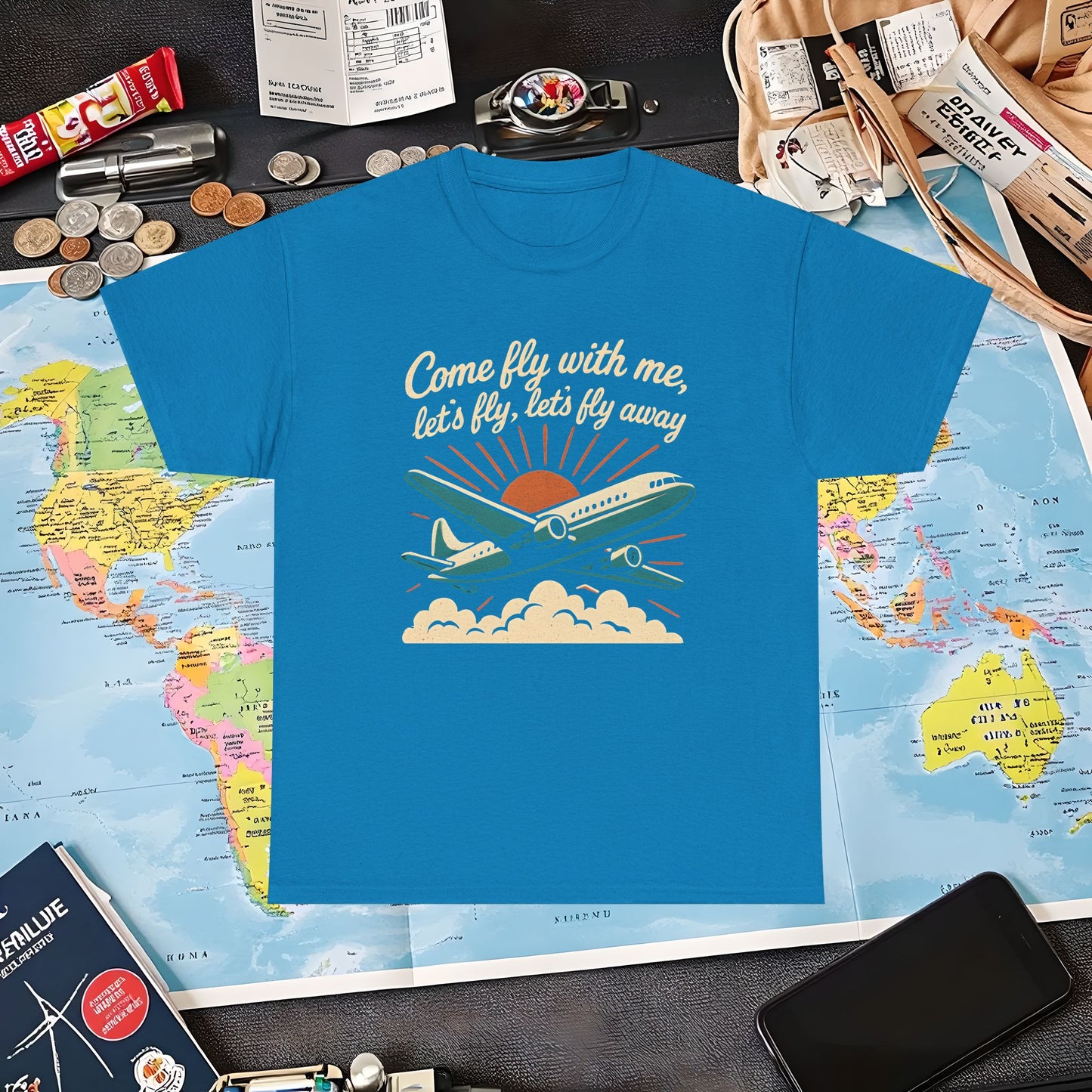 Come Fly With Me T-Shirt – Vintage Skybound Adventure with Retro Airplane DesignAir Travel T-Shirts | Jetsetter, Airport, and International Flight Tees