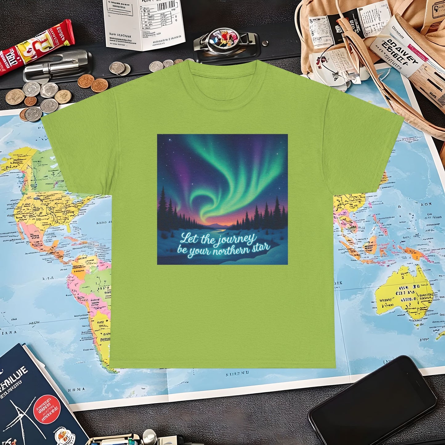 Northern Lights Journey Under the Starry Sky Air Travel T-Shirts | Jetsetter, Airport, and International Flight Tees