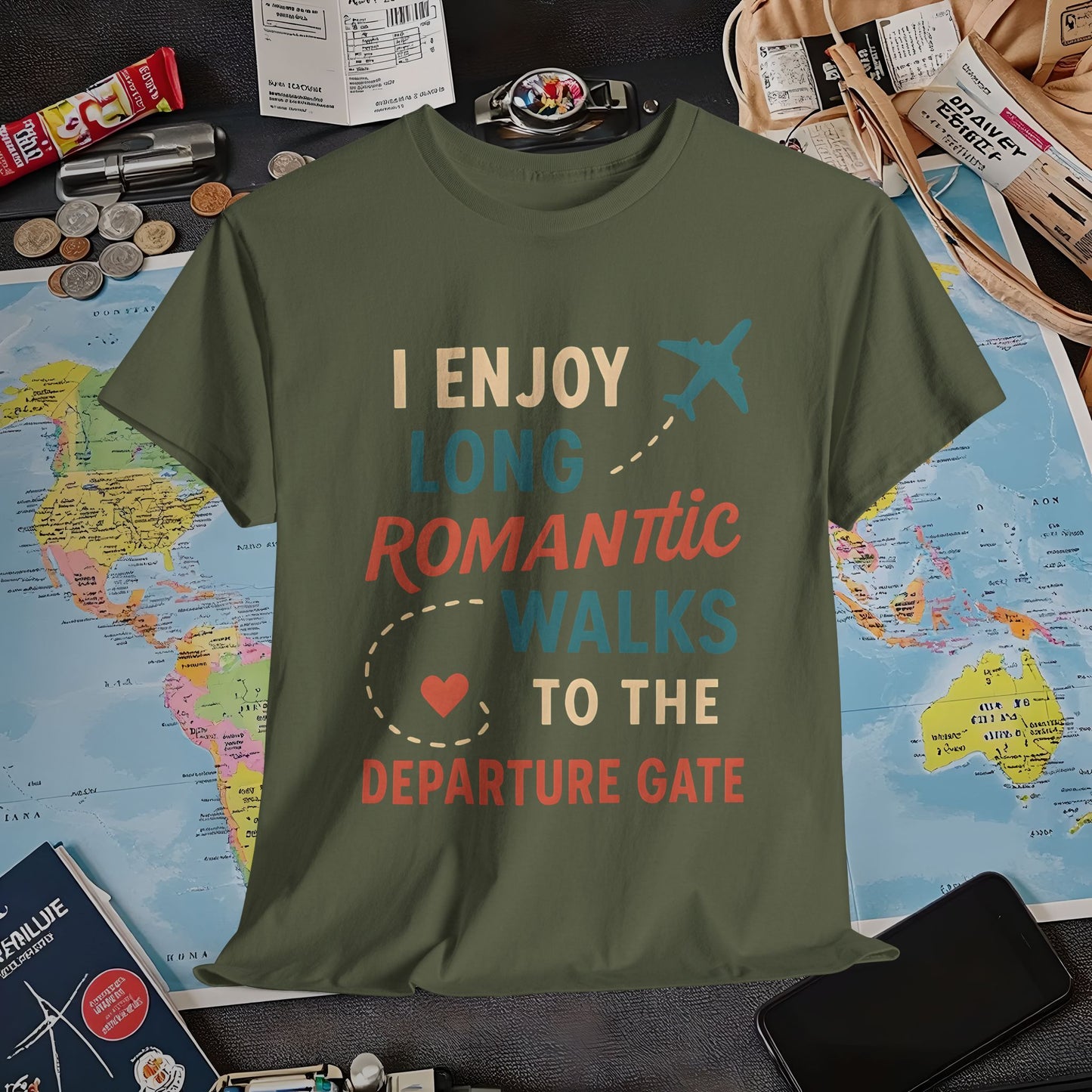 Long Romantic Walks to the Departure Gate Tee – Playful Vintage Travel Shirt Air Travel T-Shirts | Jetsetter, Airport, and International Flight Tees