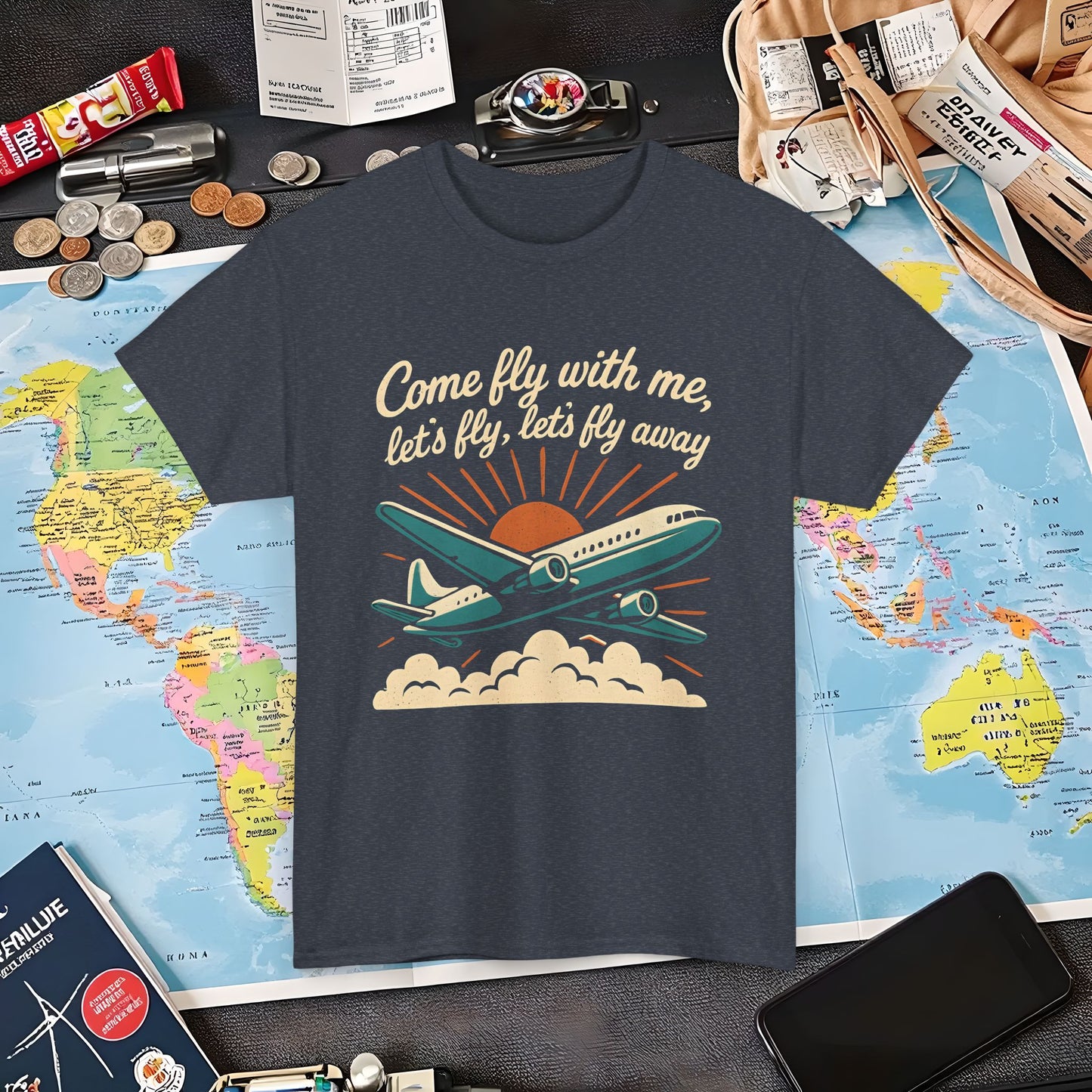 Come Fly With Me T-Shirt – Vintage Skybound Adventure with Retro Airplane DesignAir Travel T-Shirts | Jetsetter, Airport, and International Flight Tees