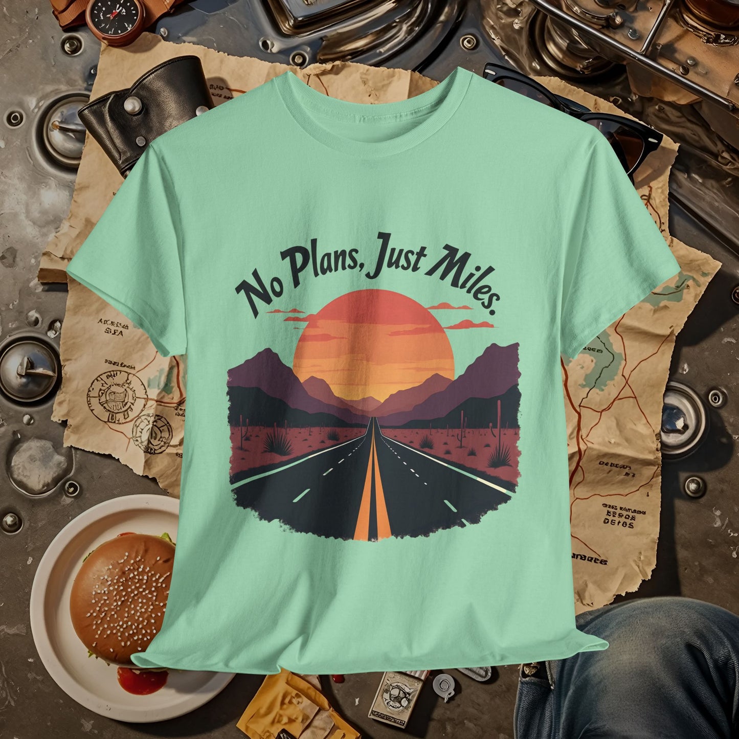 No Plans, Just Miles Adventure Road Unisex Cotton Tee - Travel Shirt, Road Trip Tee, Travel Lover Gift, Nature Lover Shirt, Vacation T-Shirt, Charity Donation