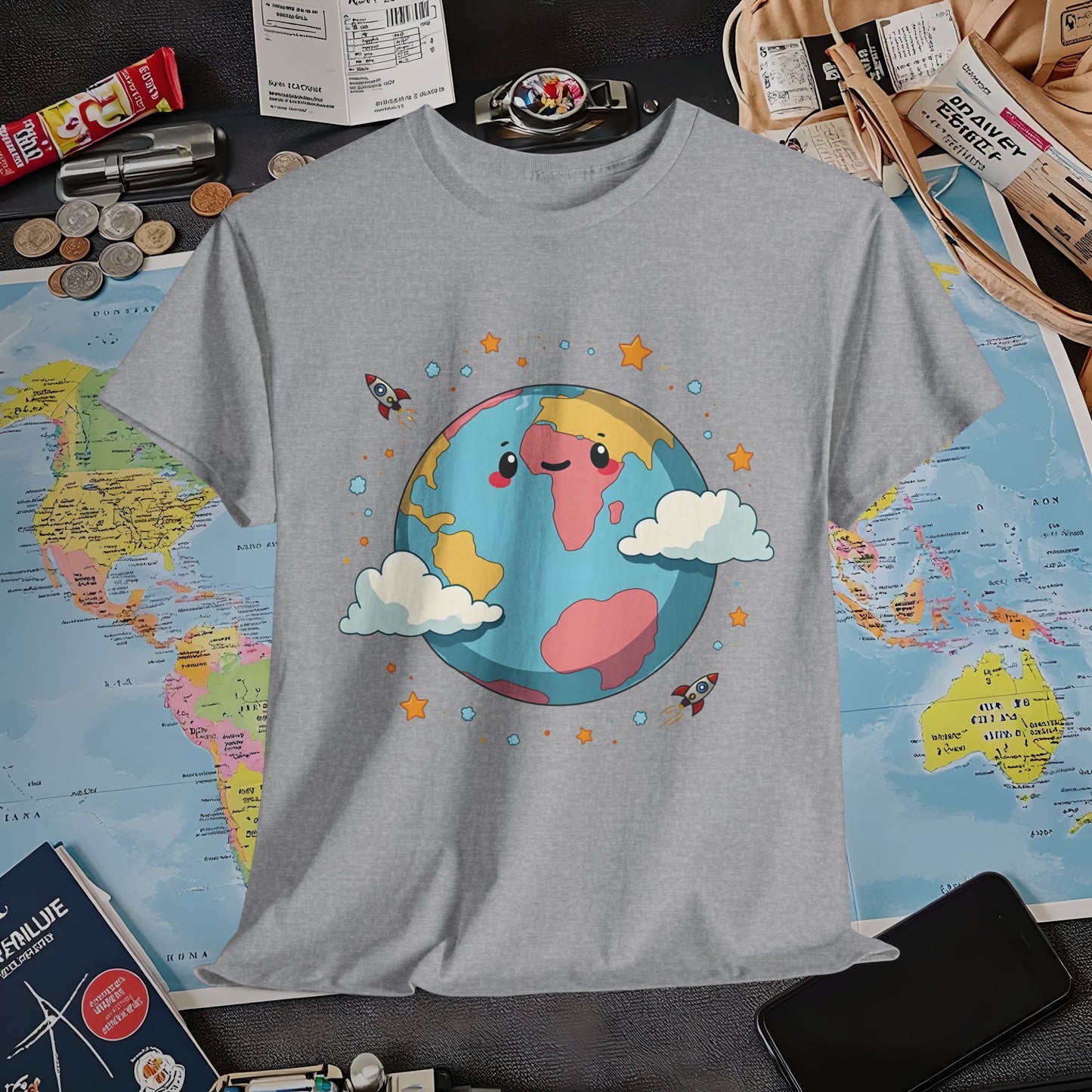 Kawaii Globe Air Travel T-Shirts | Jetsetter, Airport, and International Flight Tees