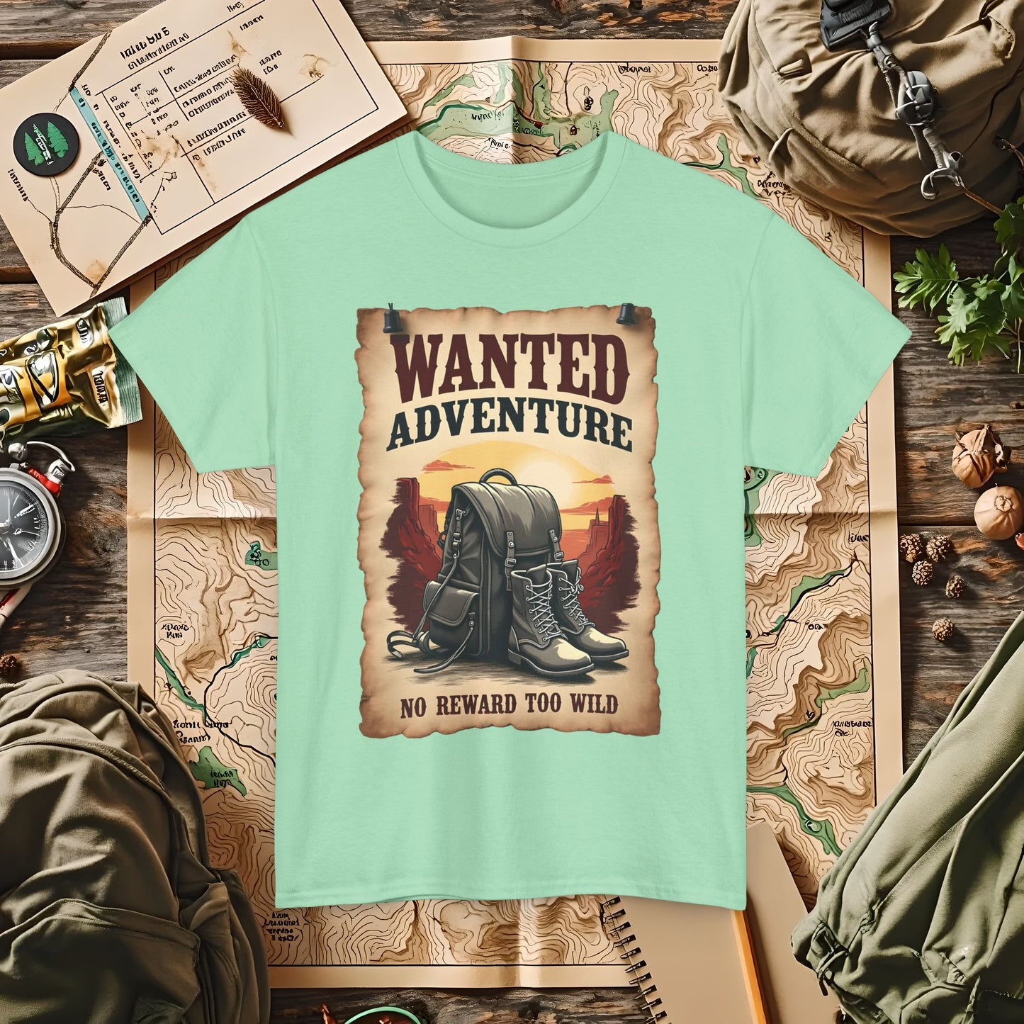 Wanted Adventure, No Reward too Wild, Outdoor Adventure T-Shirts | Camping, Hiking, Rafting & Kayaking Tees for Nature Lovers