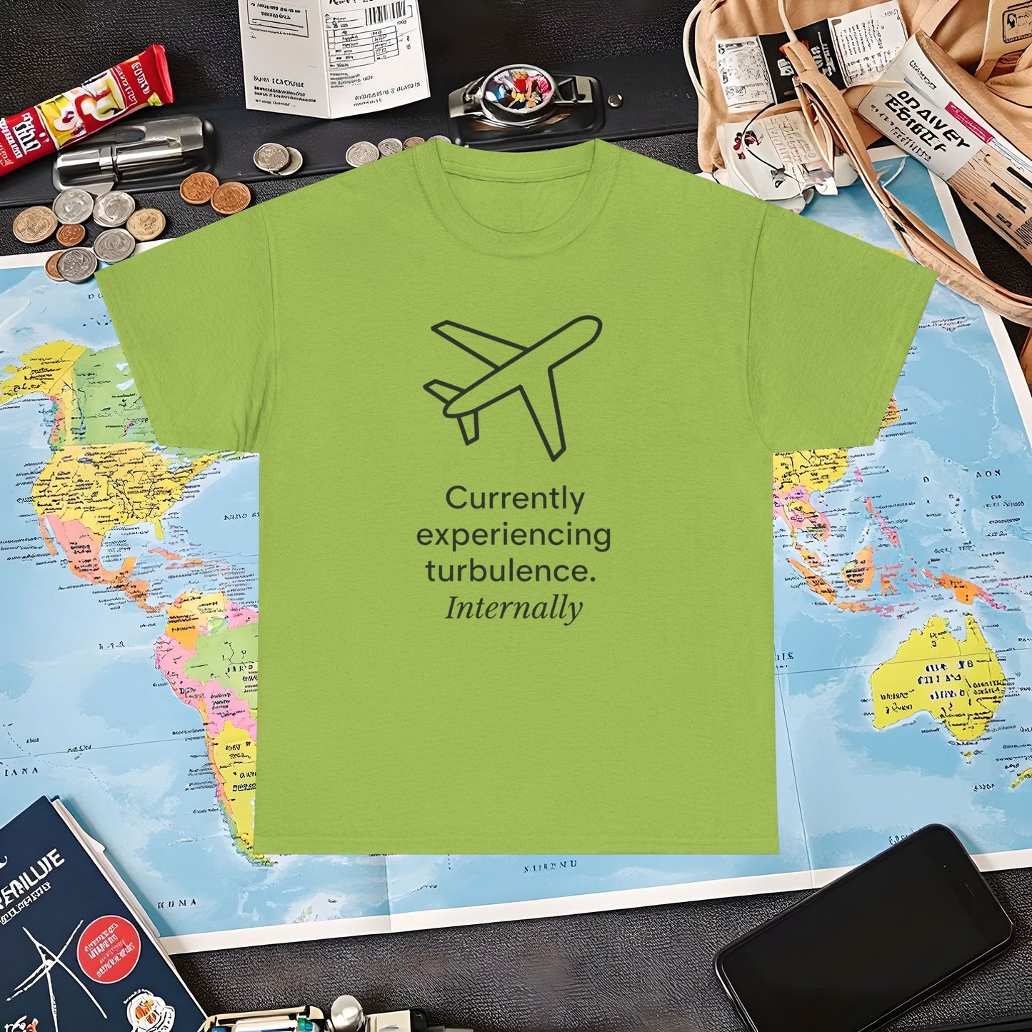 Currently Experiencing Turbulence Internally Tee – Minimalist Airplane Quote Shirt Air Travel T-Shirts | Jetsetter, Airport, and International Flight Tees