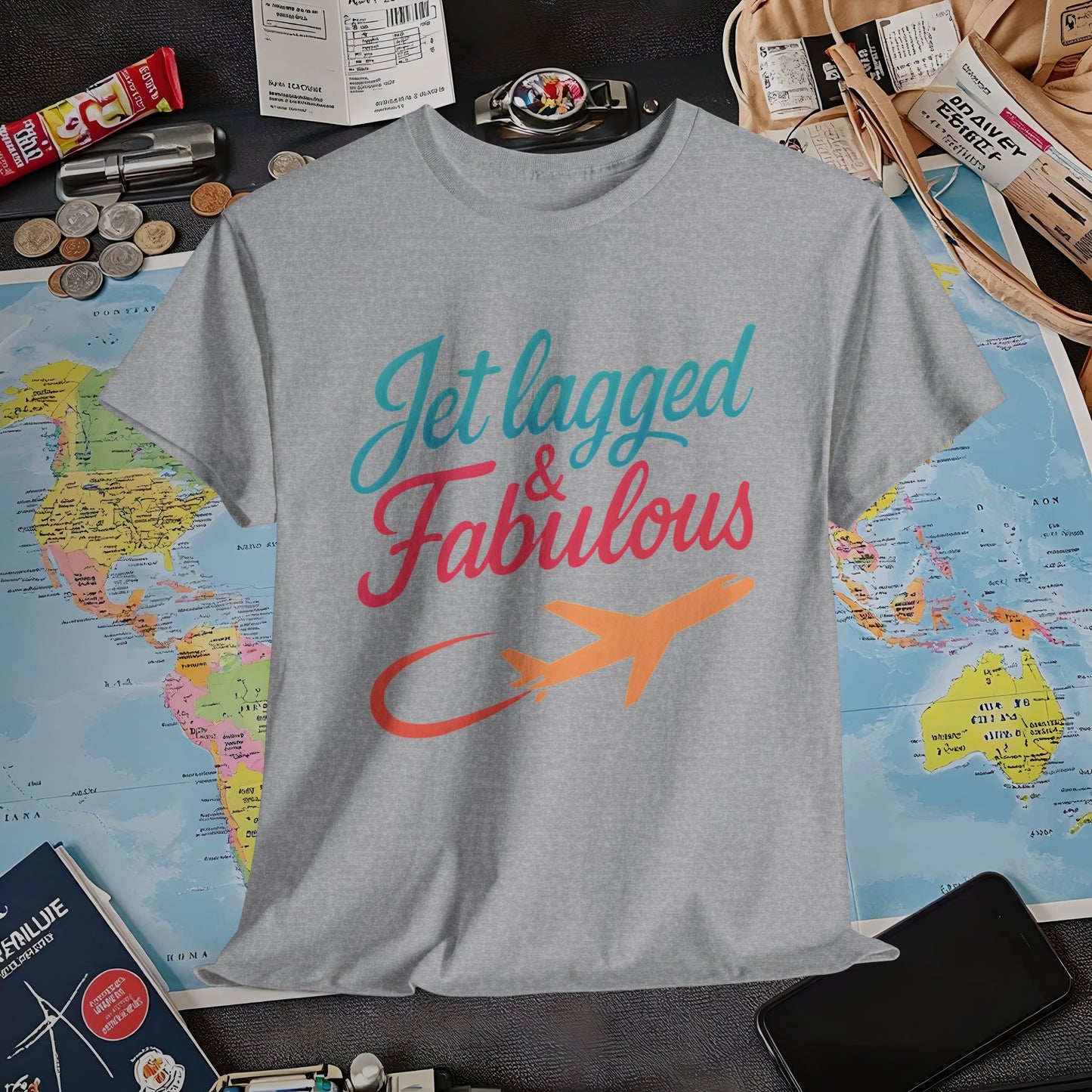 Jet Lagged and Fabulous T-Shirt – Neon Retro Airplane Travel Tee for Frequent Flyers & Stylish Globetrotters Air Travel T-Shirts | Jetsetter, Airport, and International Flight Tees