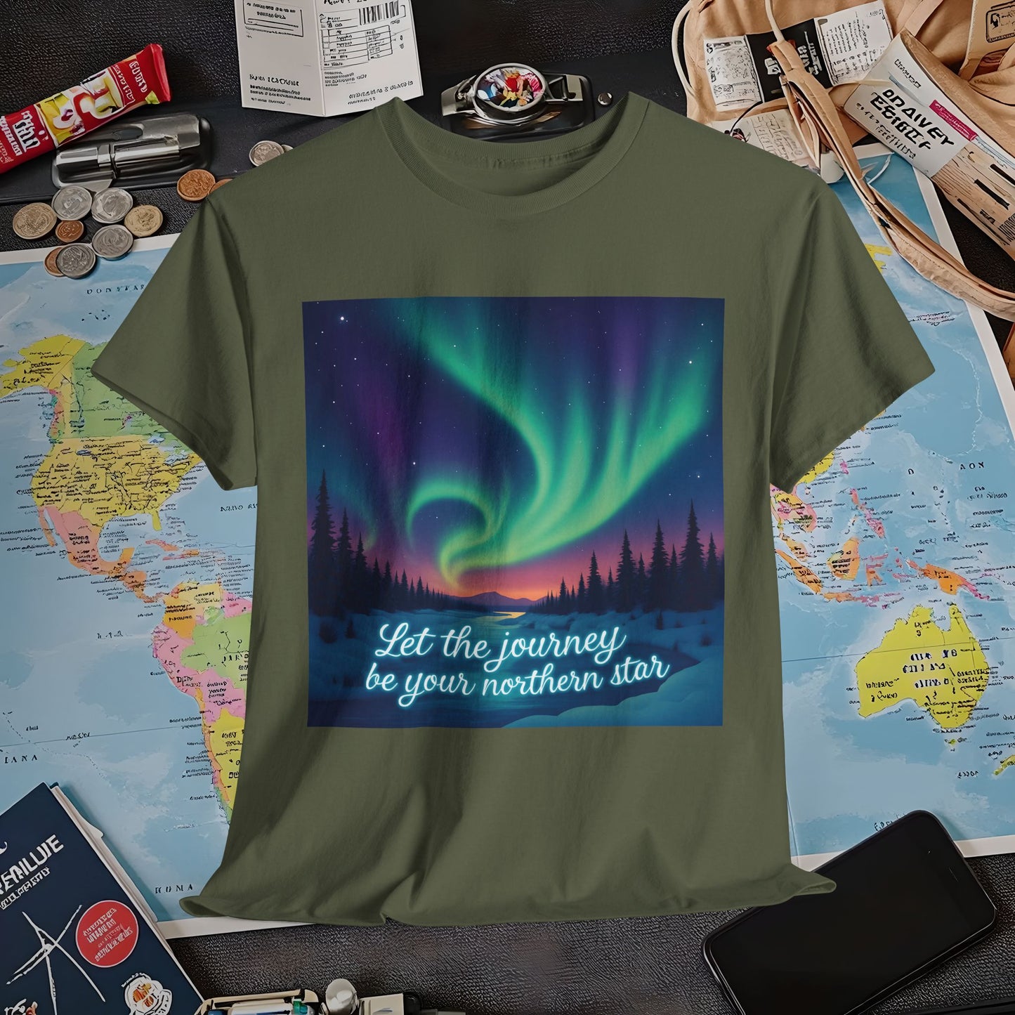 Northern Lights Journey Under the Starry Sky Air Travel T-Shirts | Jetsetter, Airport, and International Flight Tees