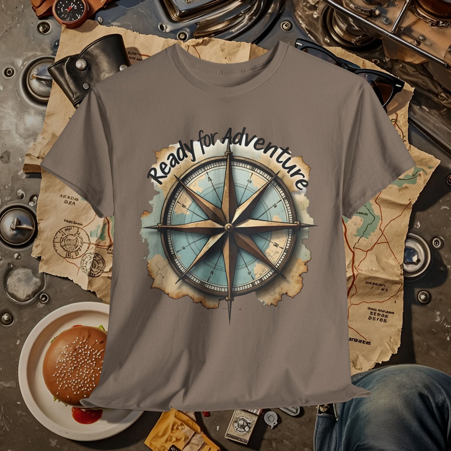 Ready for Adventure Compass Road Trip & Vehicle Travel T-Shirts | Car, RV, and Motorcycle Adventure Tees