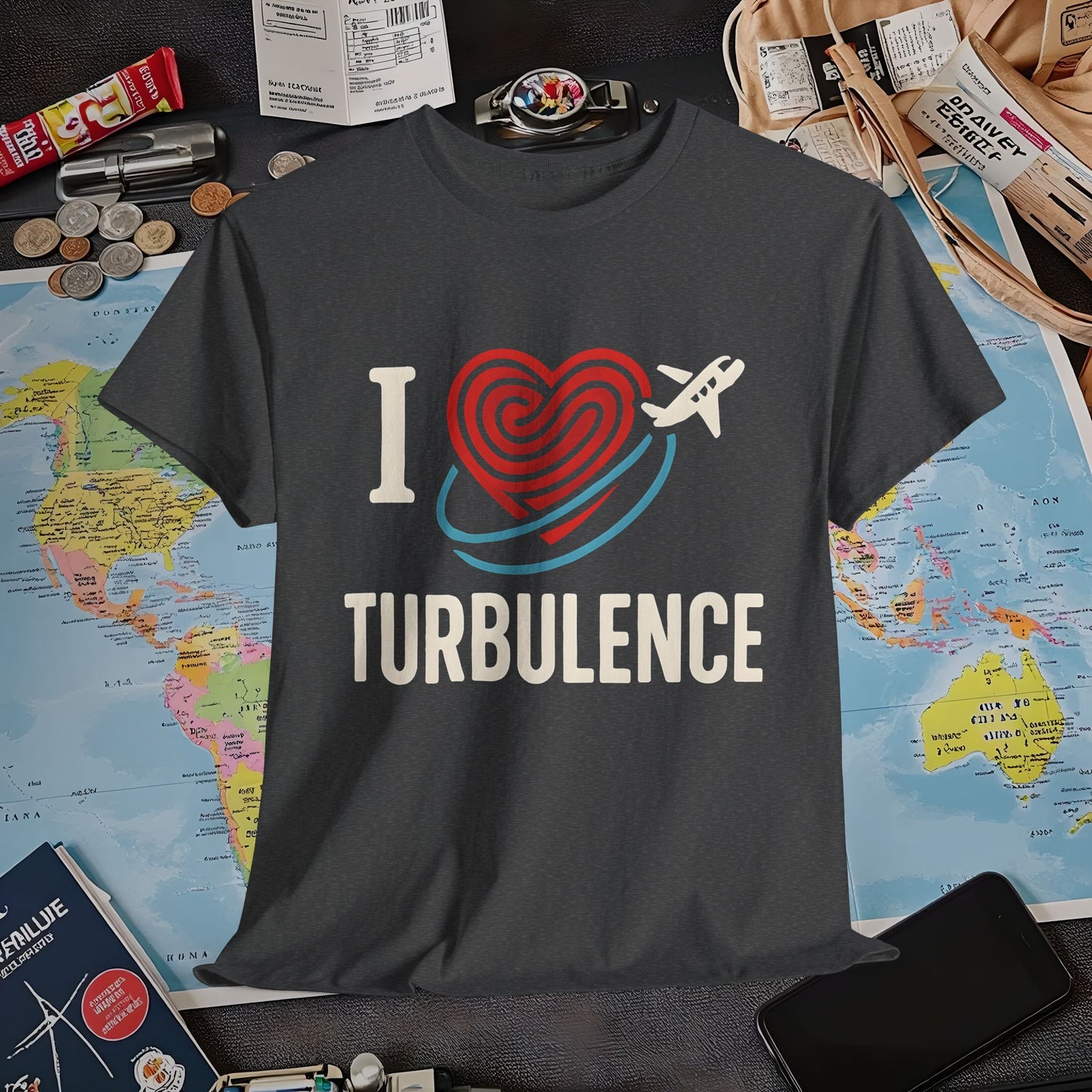 I ♥ Turbulence – Funny Aviation Graphic Tee for Pilots & Frequent Flyers Air Travel T-Shirts | Jetsetter, Airport, and International Flight Tees