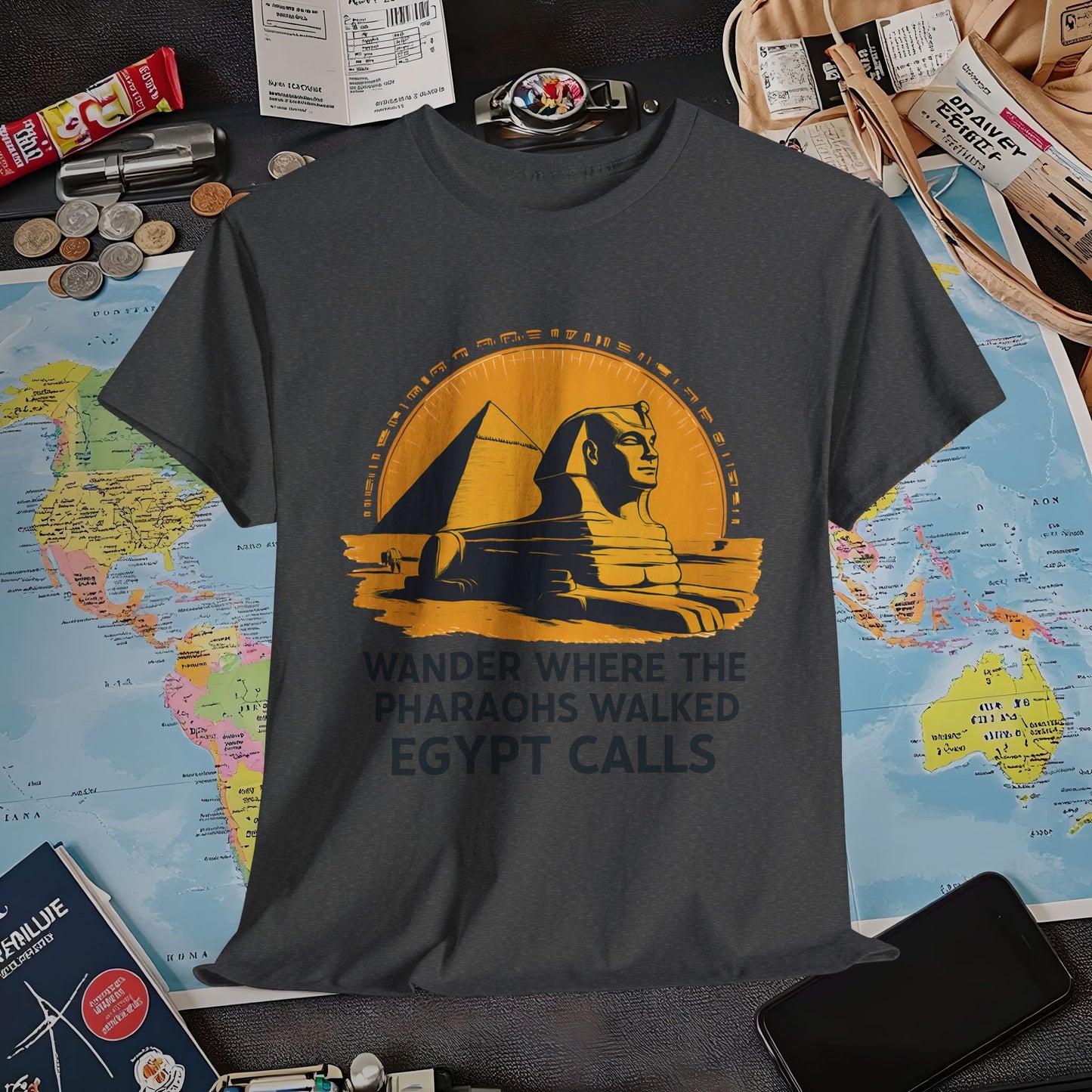 Wander Where Pharaohs Walked T-Shirt – Egypt Adventure Design Air Travel T-Shirts | Jetsetter, Airport, and International Flight Tees