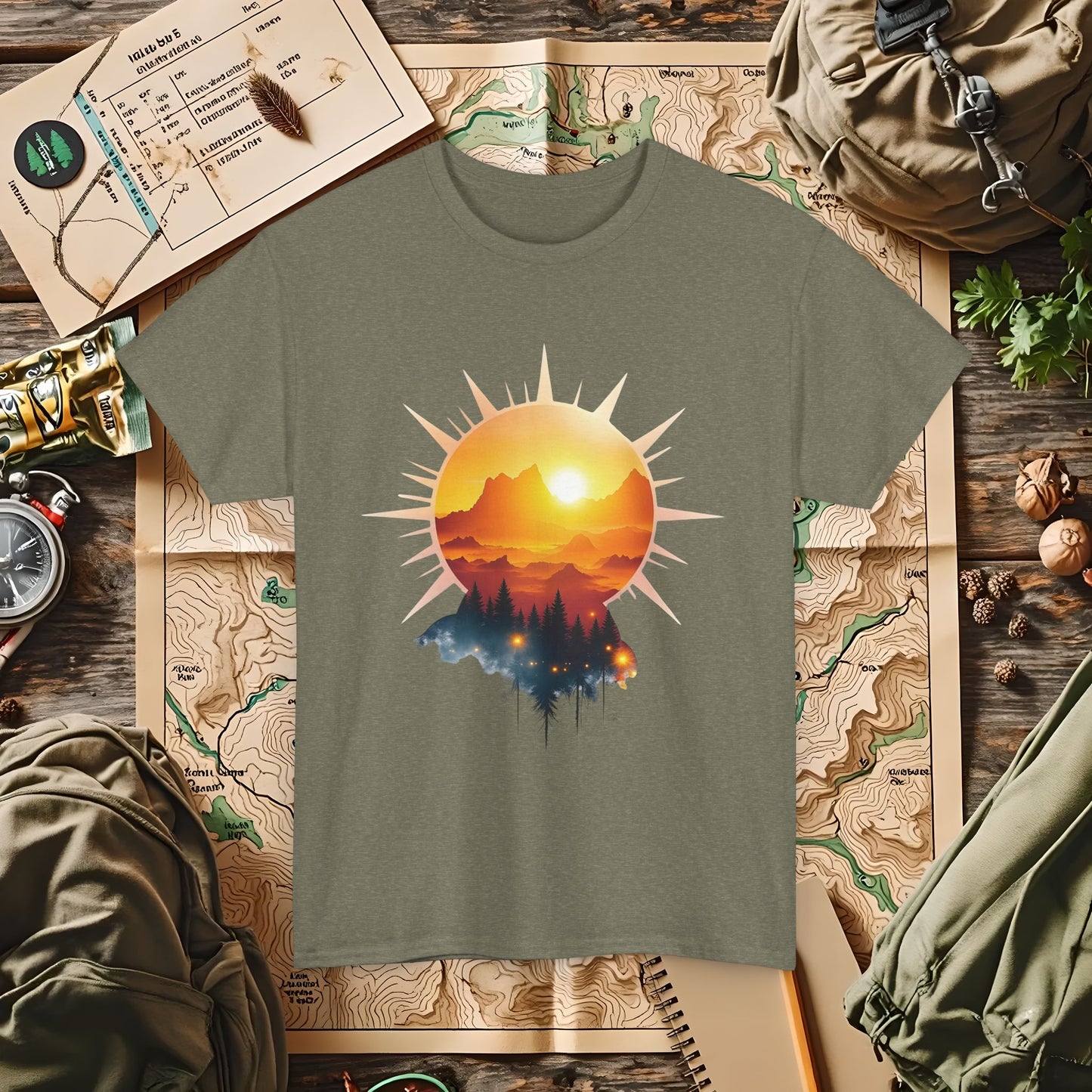 Golden Horizon Outdoor Adventure T-Shirts | Camping, Hiking, Rafting & Kayaking Tees for Nature Lovers