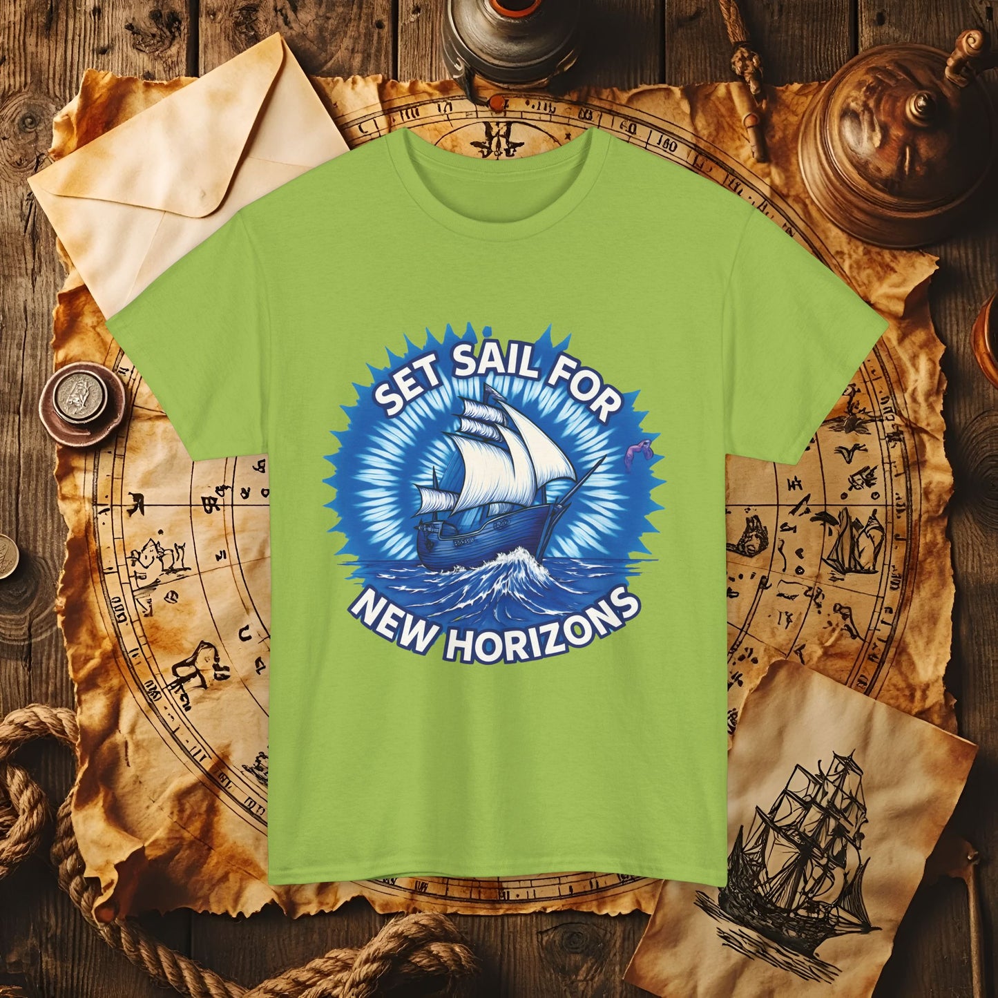 Set Sail for New Horizons T-Shirt – Old Tall Ship on Rough Water Design | Funny & Stylish Tees for Ocean Adventures