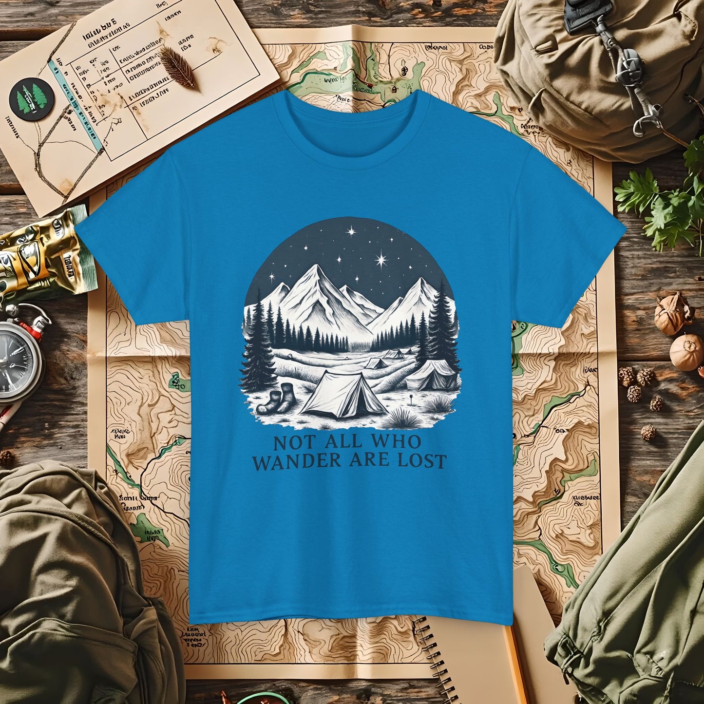 Not All Who Wander Are Lost T-Shirt – Mountain Camping Under Starry Night Camping, Hiking, Rafting & Kayaking Tees for Nature Lovers