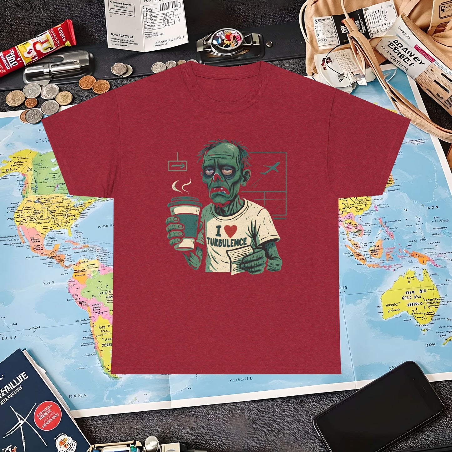 I Love Turbulence – Exhausted Zombie Traveler Coffee Tee Air Travel T-Shirts | Jetsetter, Airport, and International Flight Tees