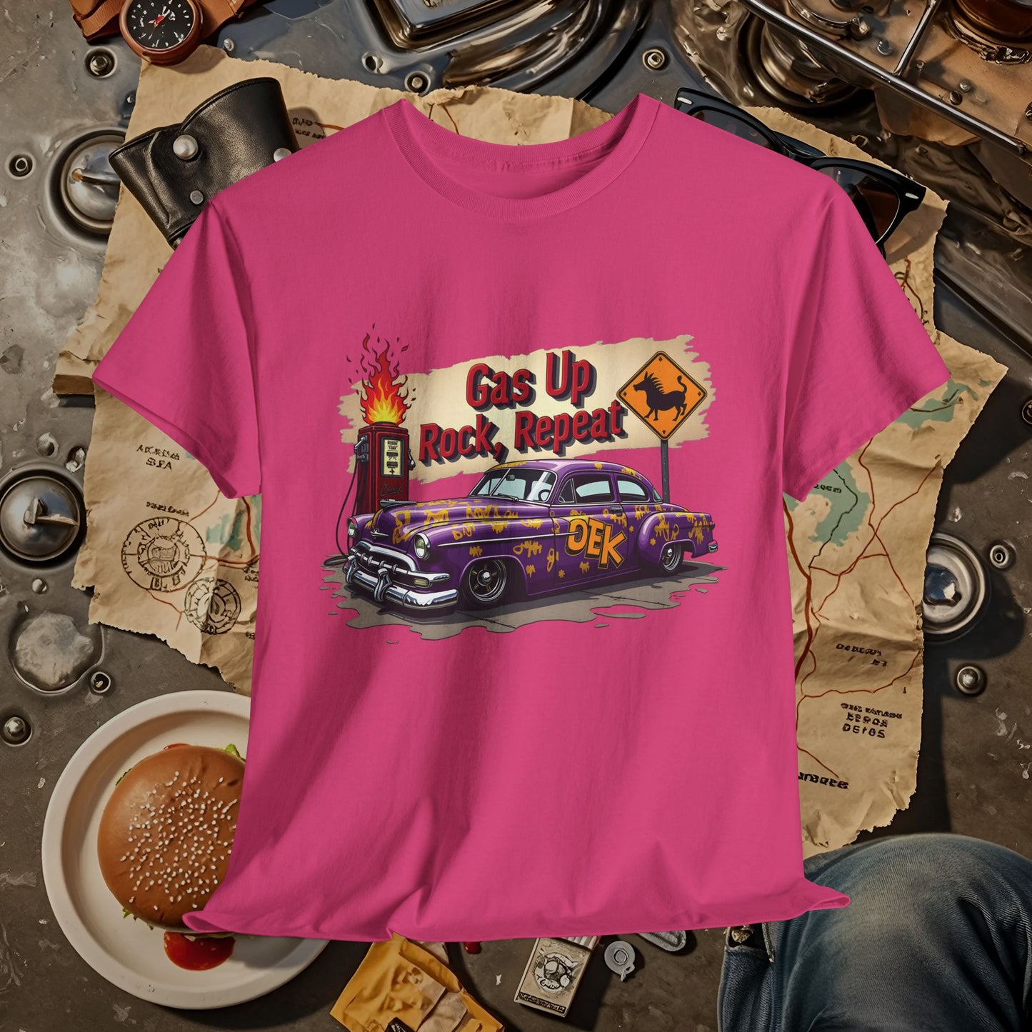Gas Up, Rock and Repeat Road Trip & Vehicle Travel T-Shirts | Car, RV, and Motorcycle Adventure Tees