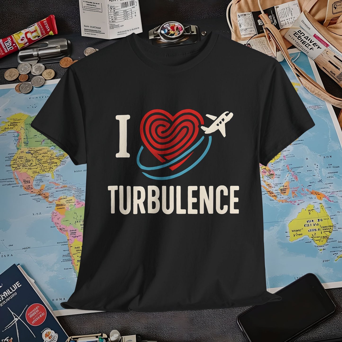 I ♥ Turbulence – Funny Aviation Graphic Tee for Pilots & Frequent Flyers Air Travel T-Shirts | Jetsetter, Airport, and International Flight Tees