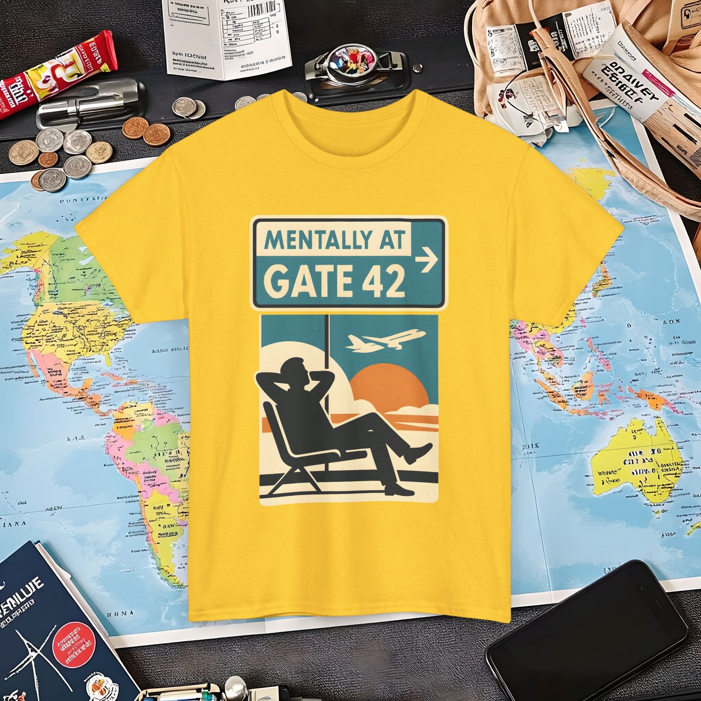 Mentally at Gate 42 Tee – Retro Airport Daydream Vibes Shirt Air Travel T-Shirts | Jetsetter, Airport, and International Flight Tees