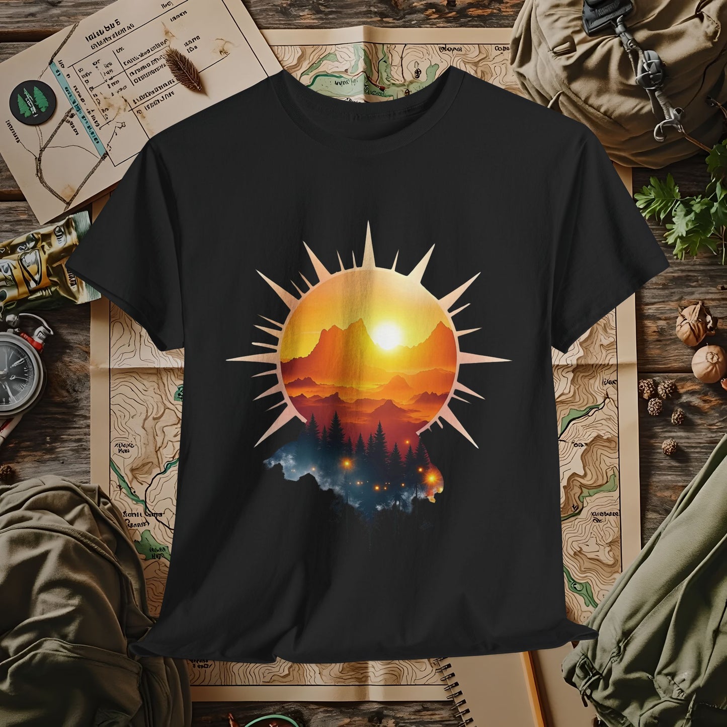 Golden Horizon Outdoor Adventure T-Shirts | Camping, Hiking, Rafting & Kayaking Tees for Nature Lovers