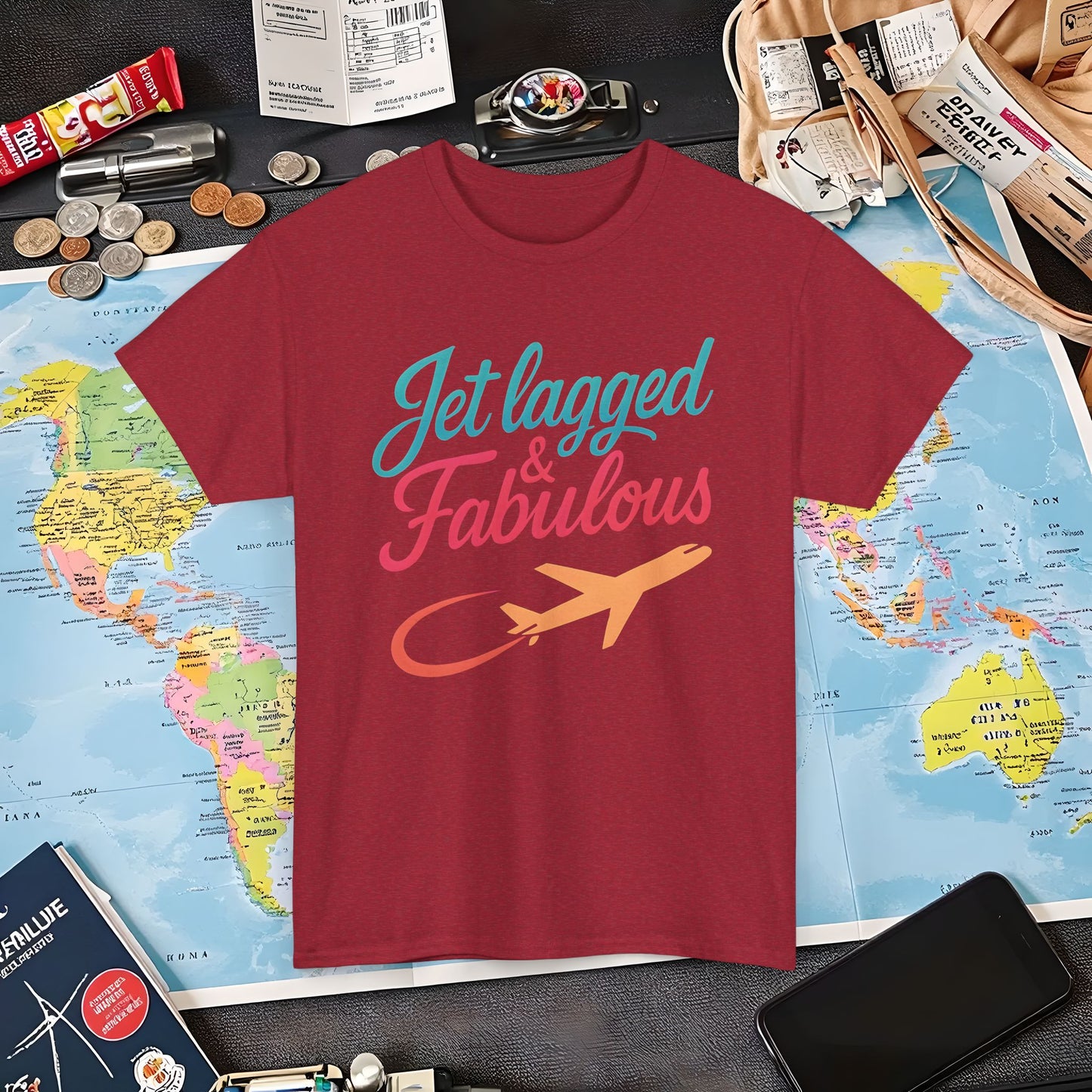 Jet Lagged and Fabulous T-Shirt – Neon Retro Airplane Travel Tee for Frequent Flyers & Stylish Globetrotters Air Travel T-Shirts | Jetsetter, Airport, and International Flight Tees