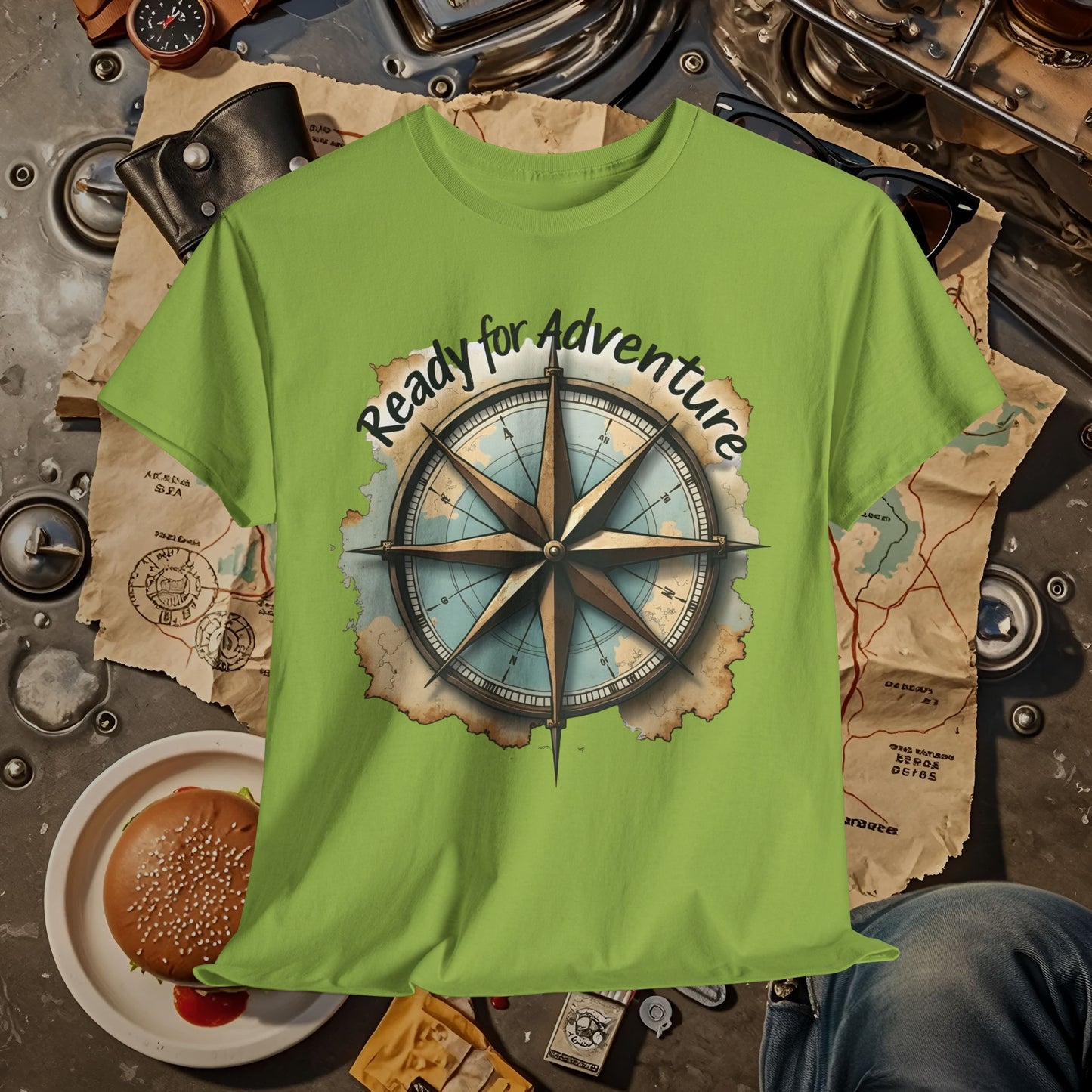 Ready for Adventure Compass Road Trip & Vehicle Travel T-Shirts | Car, RV, and Motorcycle Adventure Tees