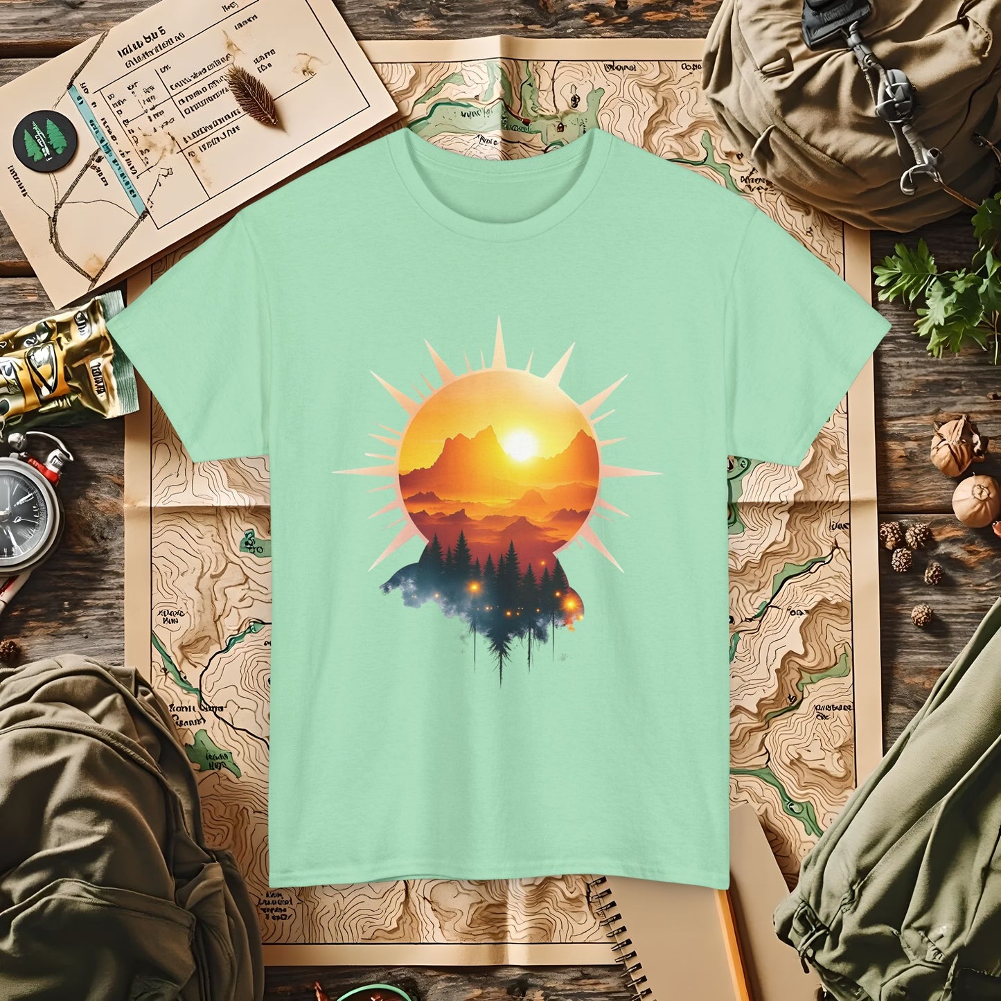 Golden Horizon Outdoor Adventure T-Shirts | Camping, Hiking, Rafting & Kayaking Tees for Nature Lovers