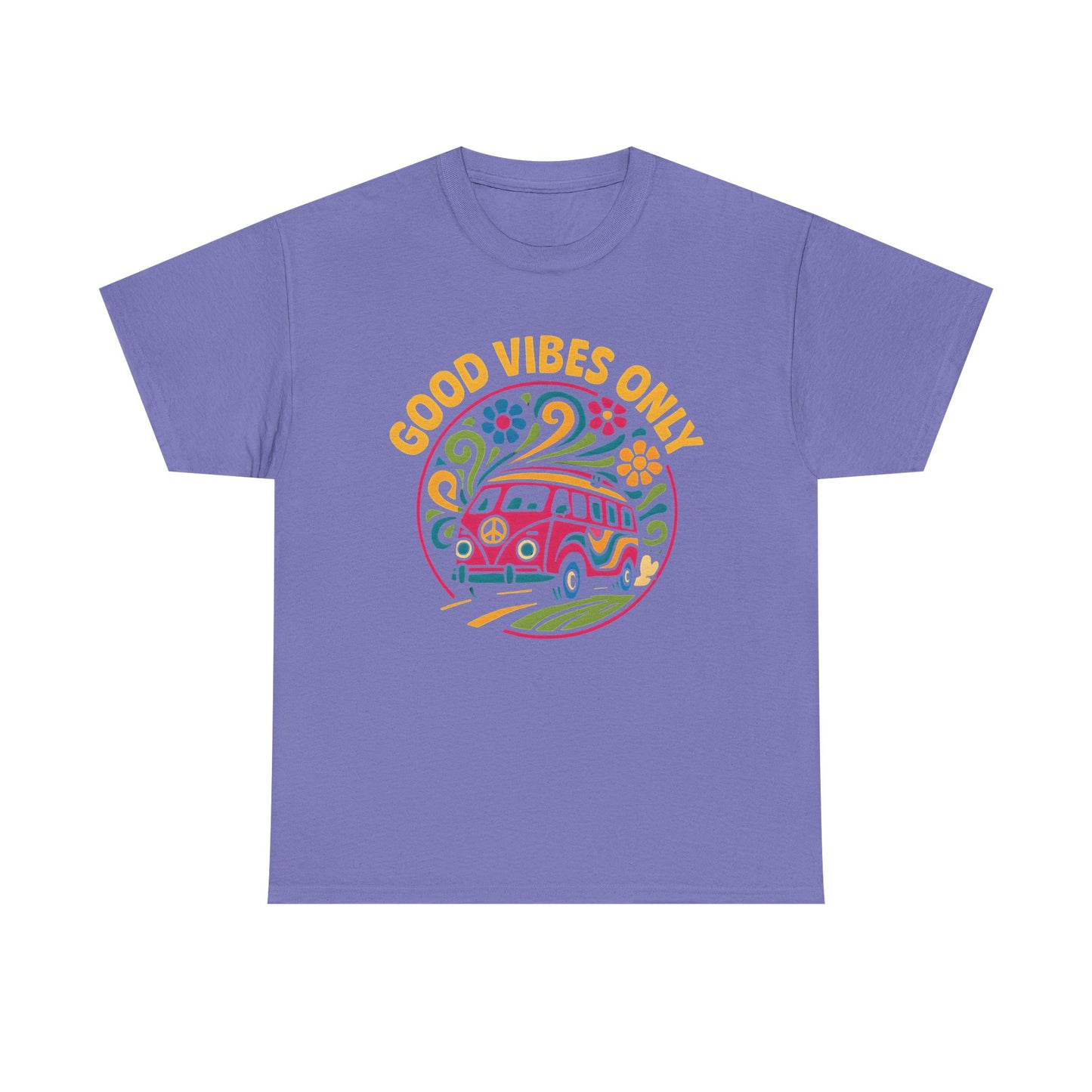 Good Vibes Only T-Shirt – Retro Hippie Van with 70s-Inspired Positivity Road Trip & Vehicle Travel T-Shirts | Car, RV, and Motorcycle Adventure Tees