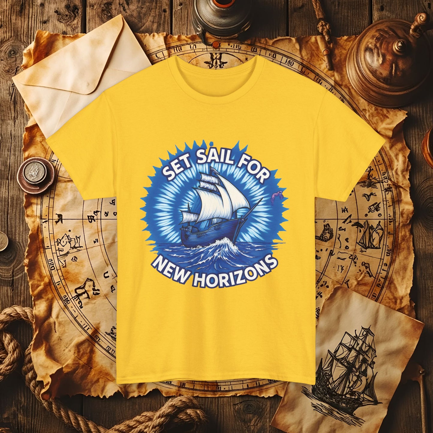 Set Sail for New Horizons T-Shirt – Old Tall Ship on Rough Water Design | Funny & Stylish Tees for Ocean Adventures